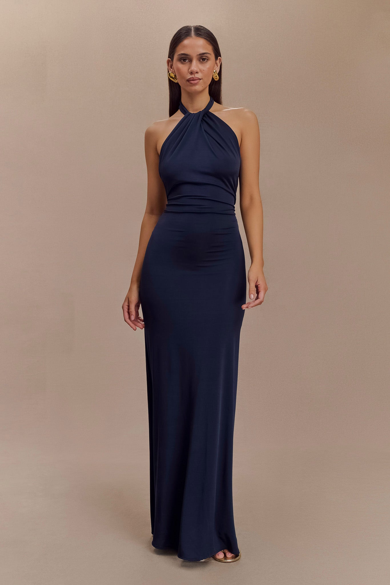 Elyna Slinky Halter Maxi Dress - Navy、mySite、solidvoid