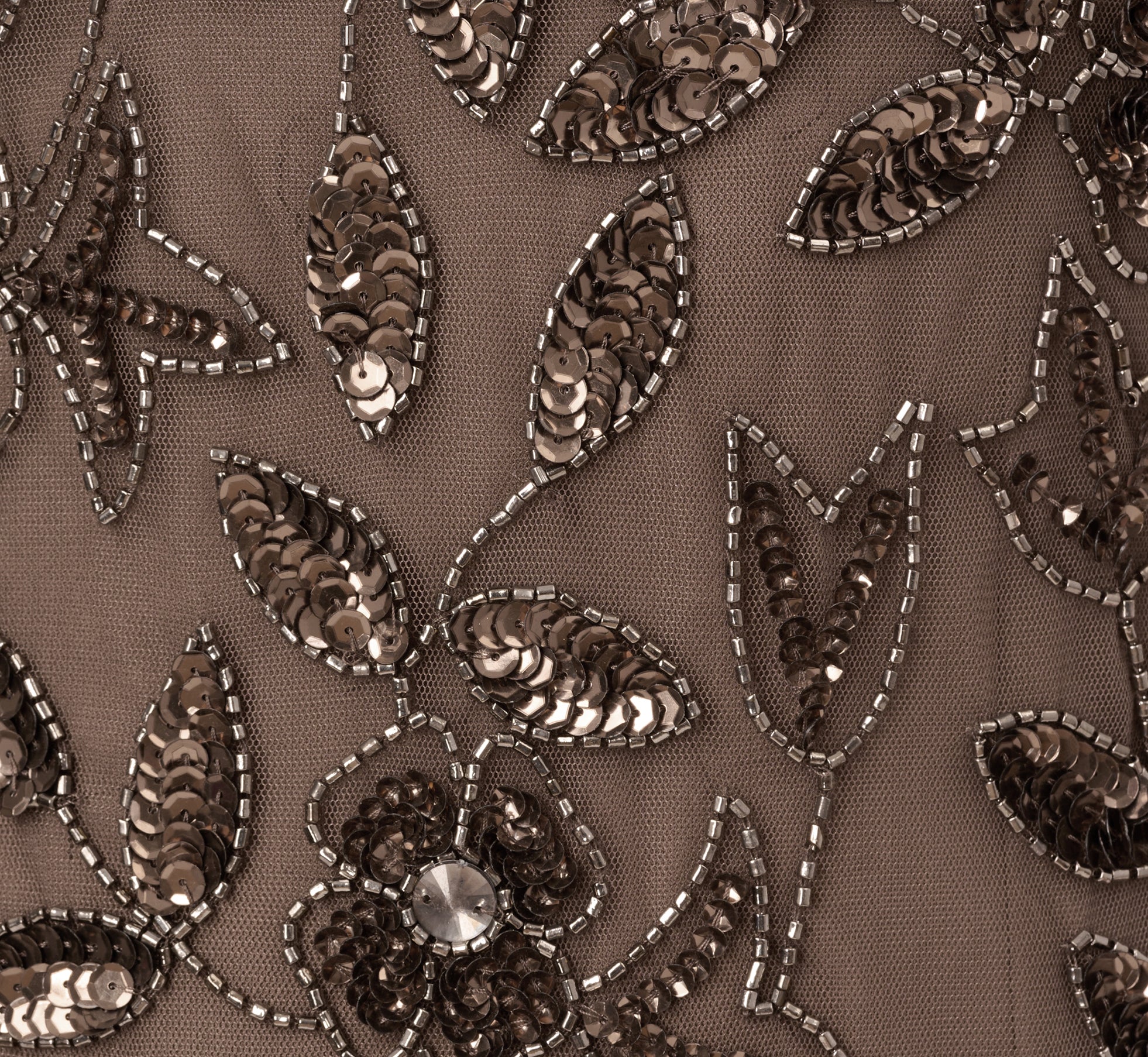 Hand Beaded Short Sleeve Floral Godet Gown In Lead、mySite、solidvoid