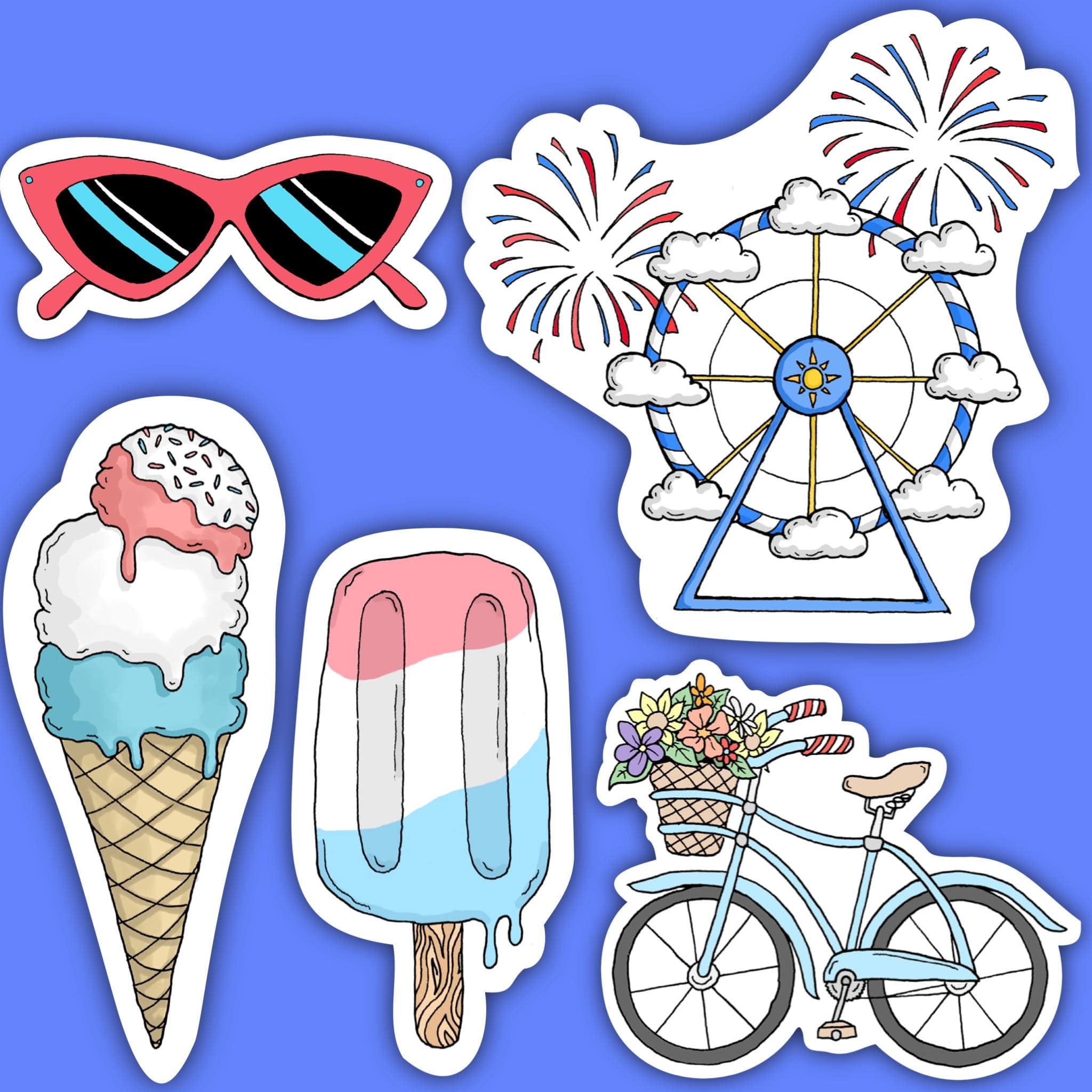  Red, White and Blue Summer Vibes Sticker 5 Pack、mySite、elrpsem3k