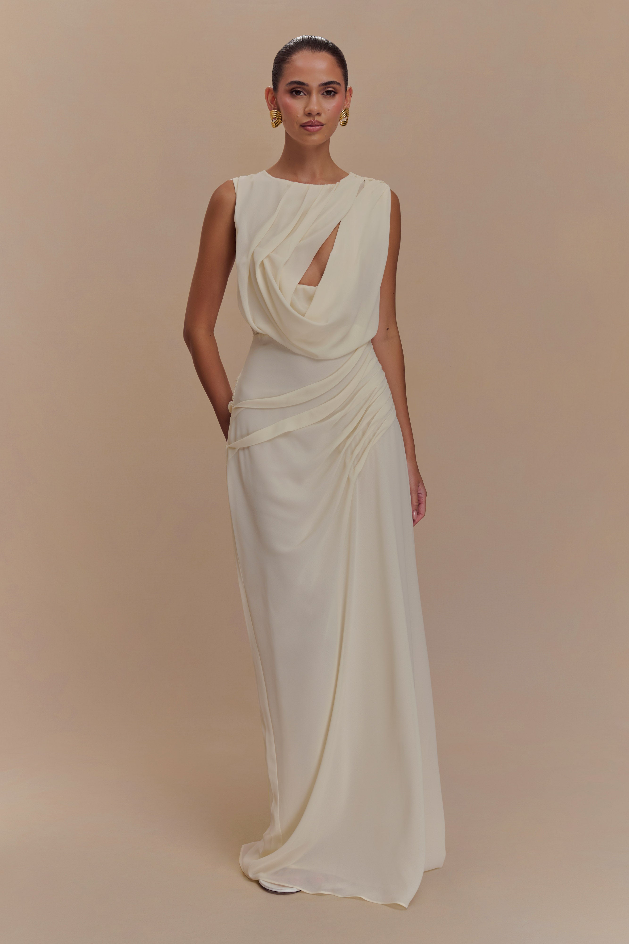 Oria Chiffon Maxi Dress - Ivory、mySite、solidvoid