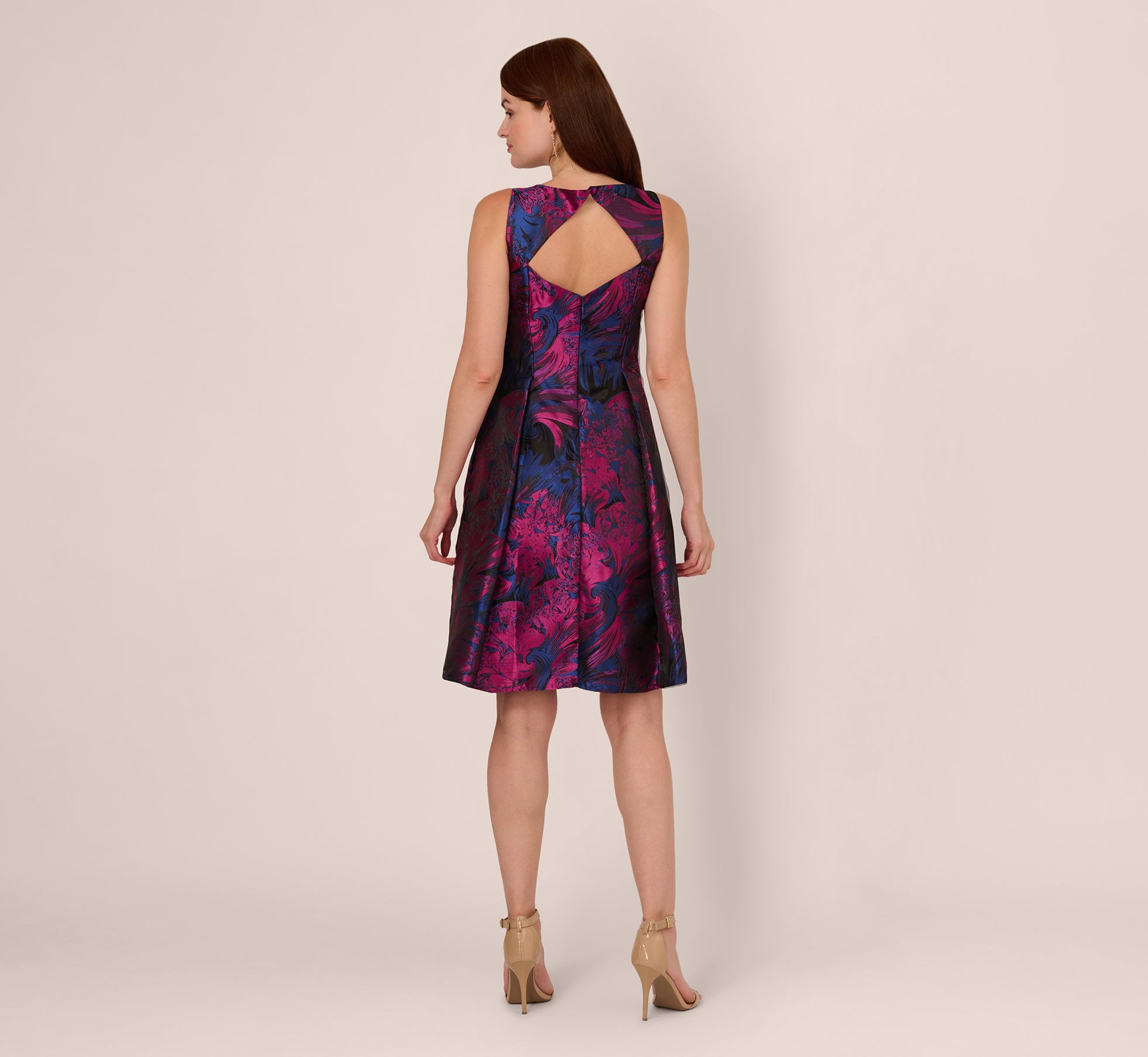 Floral Jacquard Short Dress With Envelope Back In Navy Orchid、mySite、solidvoid