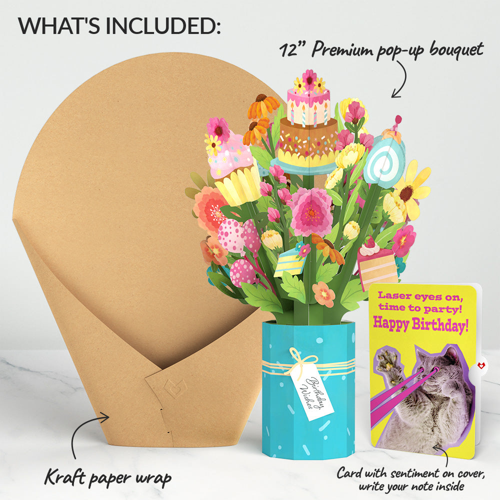 Sweet Birthday Wishes Bouquet and Cat Laser Eyes Sentiment Set、mySite、solidvoid