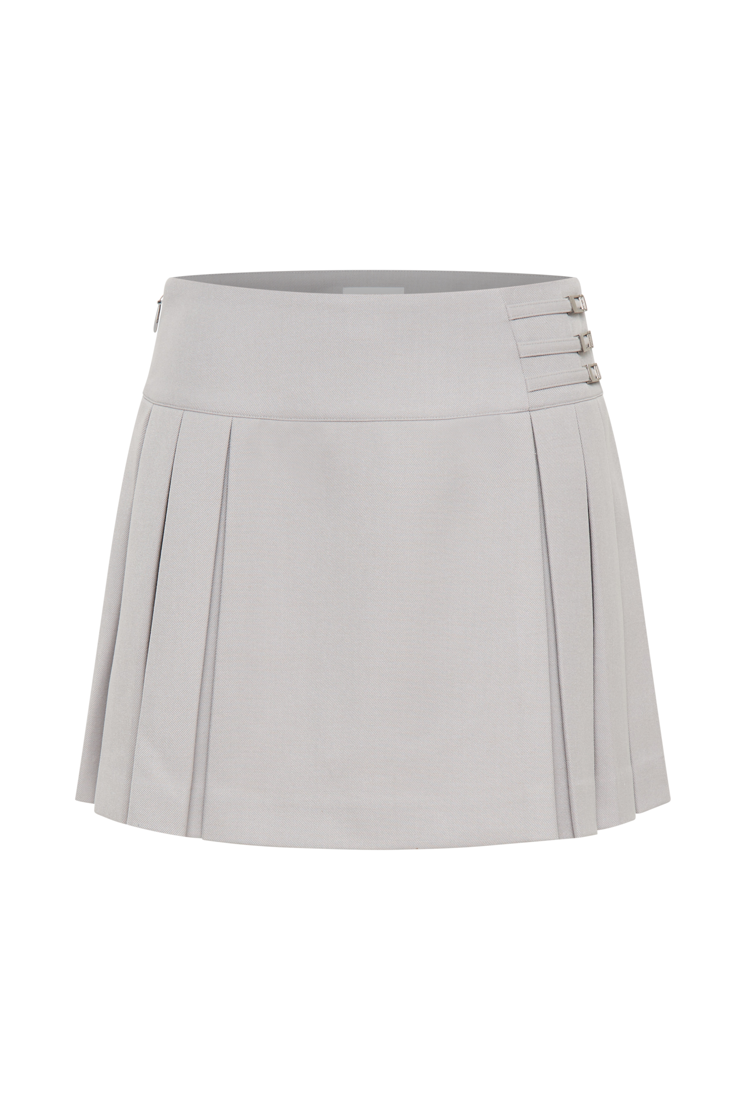 Angie Pleated Buckle Mini Skirt - Grey、mySite、solidvoid