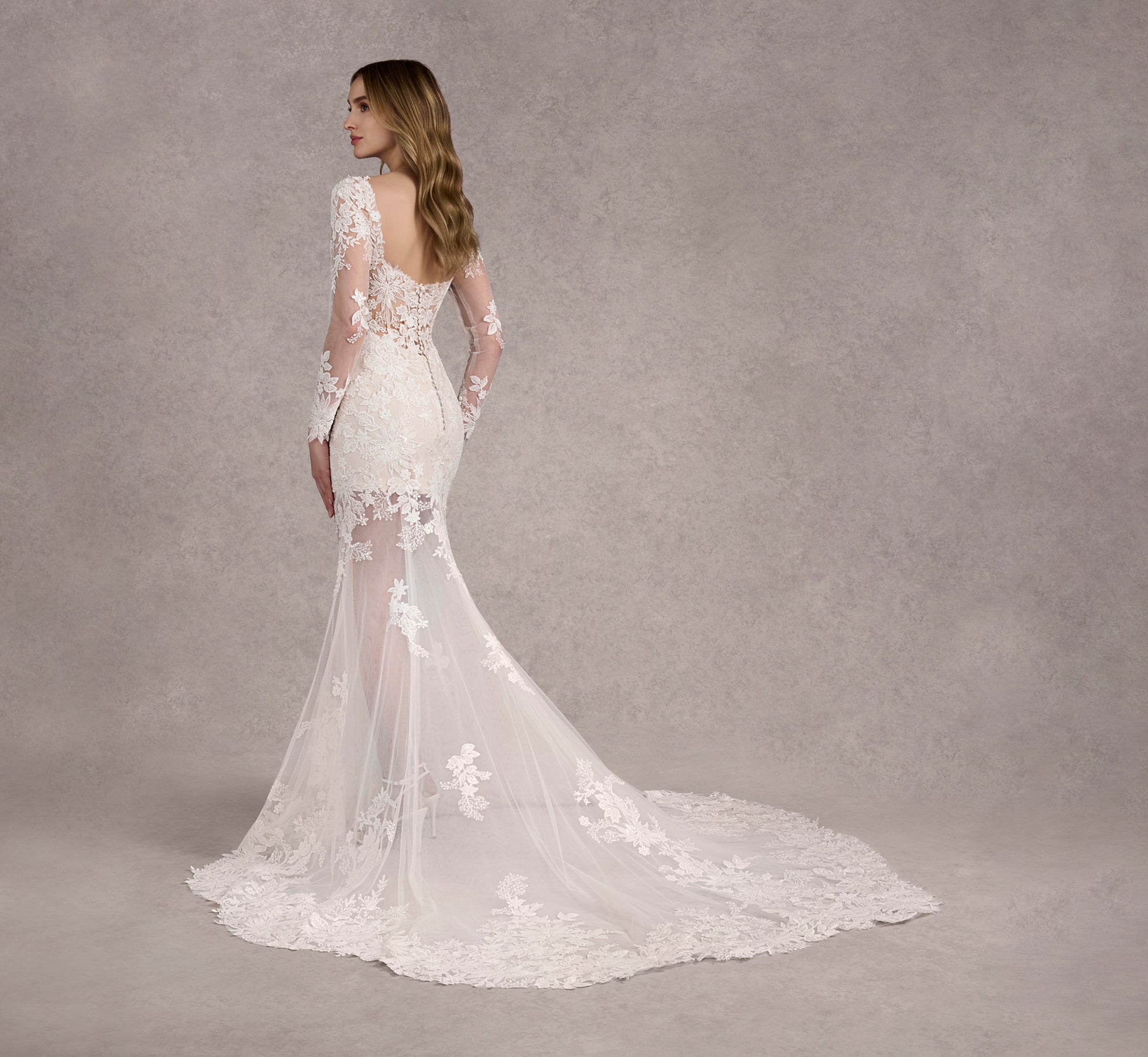 Lace And Tulle Fit And Flare Gown In Ivory/Almond/Nude In Ivory Almond Nude、mySite、solidvoid