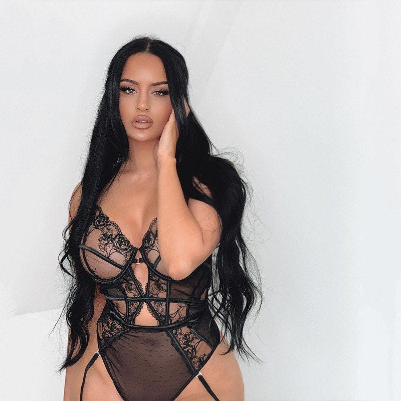 Black Lace Bodysuit with Thigh Straps、mySite、bengalsvssteelers