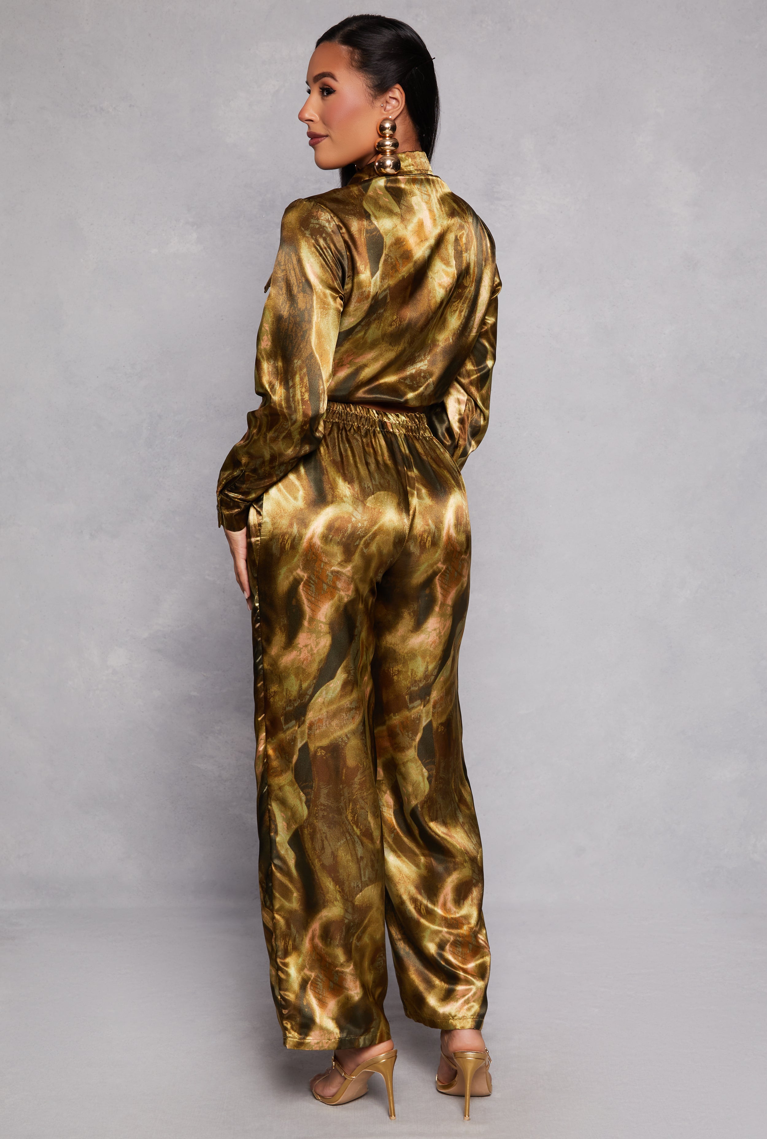 Satin Printed Crop Top and Pants Set、mySite、camillekostekn