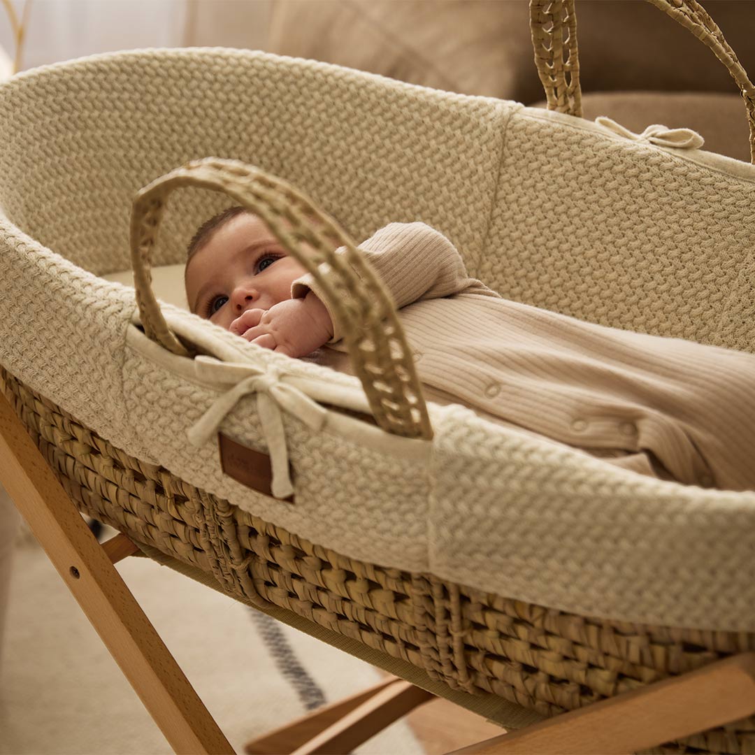  The Little Green Sheep Wheat Knit Moses Basket and Foldable Stand Bundle - Linen / Natural、mySite、merchandisen