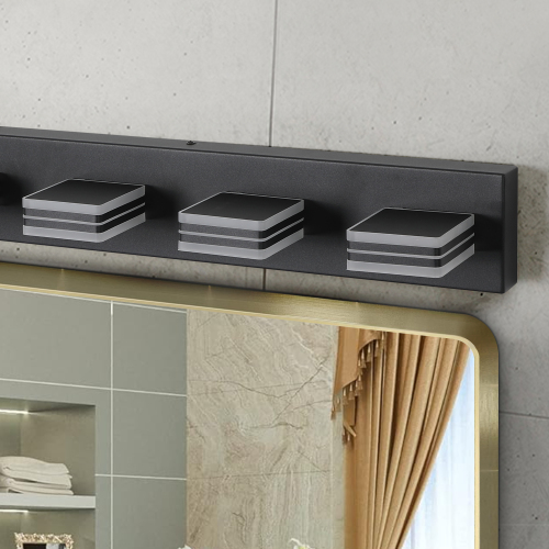 (Same as W134070915/L2004) 32" Modern Black 5-Light LED Vanity Light, Square Acrylic Lampshades Wall Mount Fixture for Bathroom, Mirror Lighting、、eastwooduniform