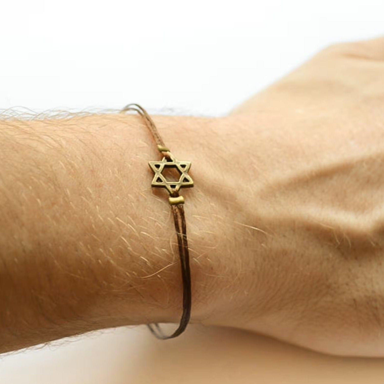 Brass Magen David Bracelet on Dark Brown Cord - 7 or 8、mySite、topwebapps