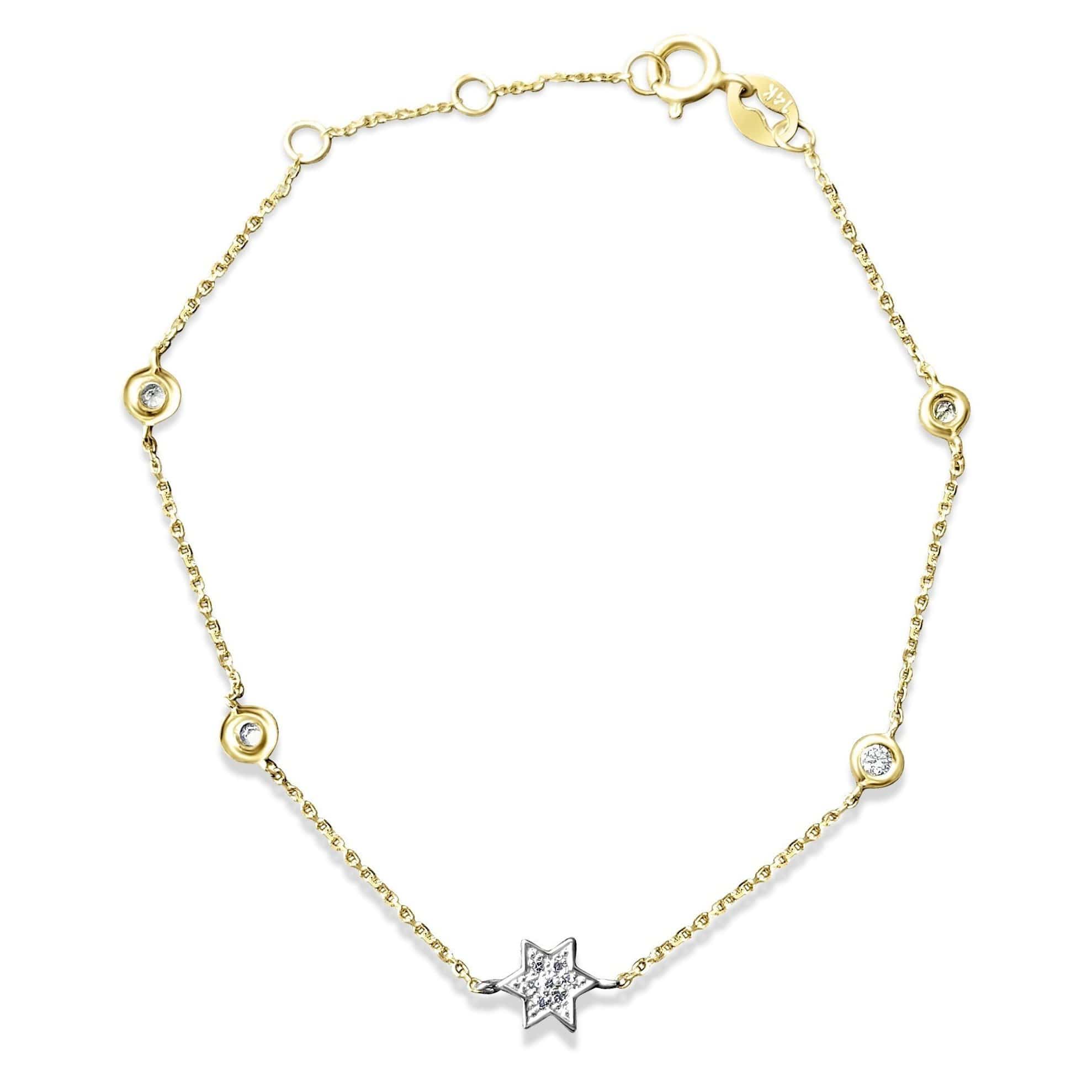 Star of David Bracelet with Diamonds - 14k Yellow, Rose or White Gold、mySite、topwebapps
