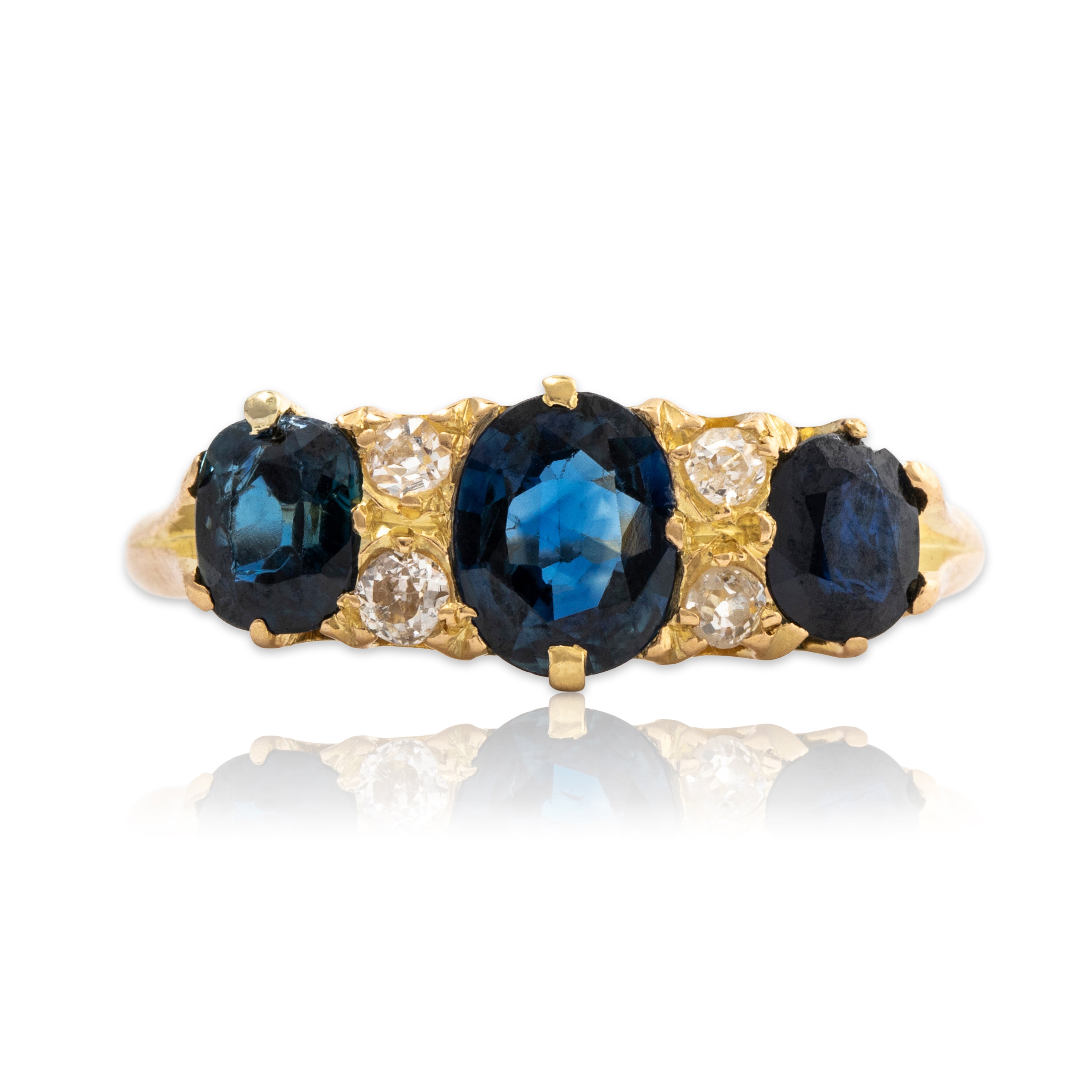 Antique English 18k Yellow Gold 1.37cttw Sapphire Diamond Edwardian Ring 6.75、mySite、hinf8tx79