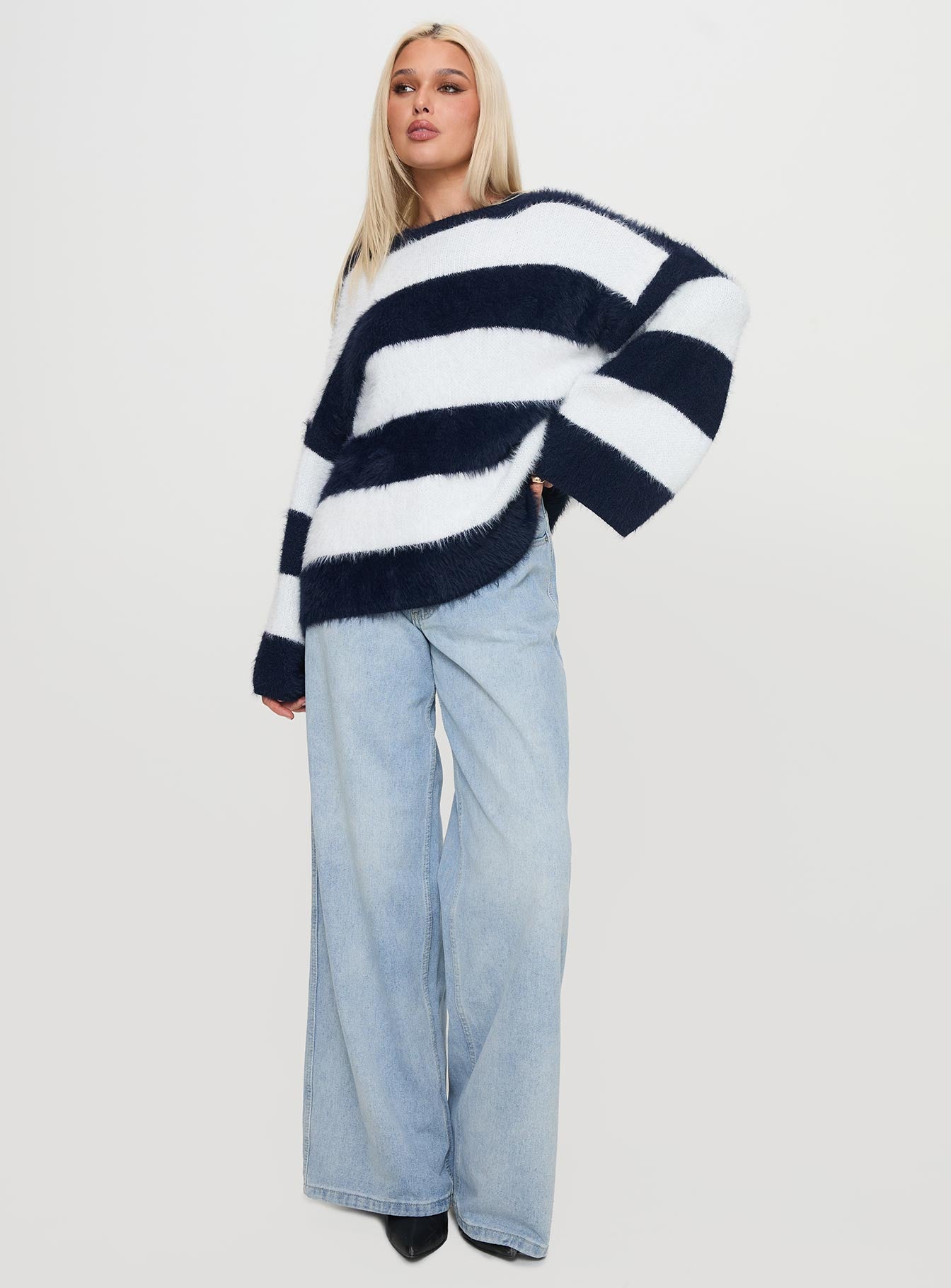 Nerina Knit Sweater Blue / White Stripe、mySite、solidvoid