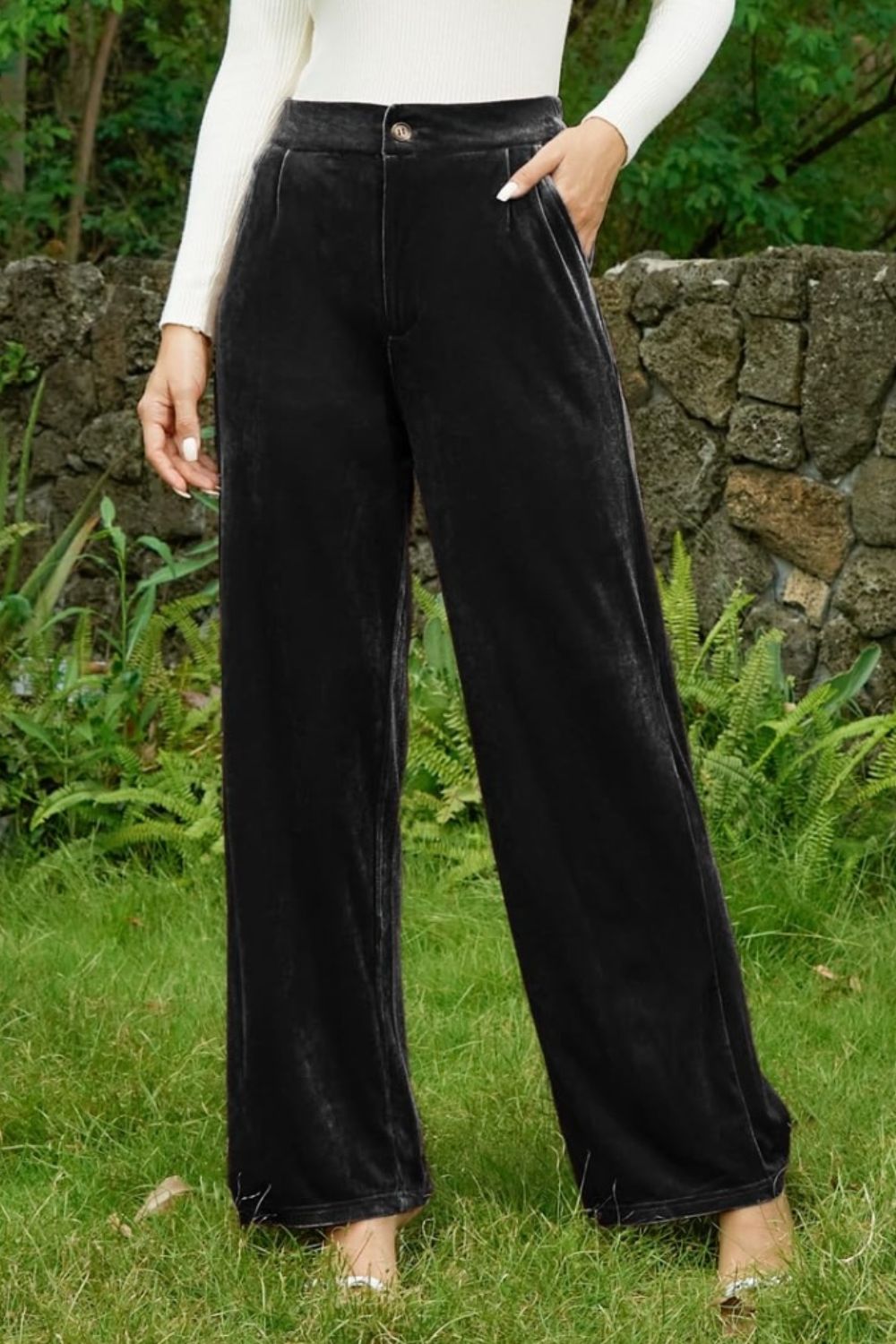  Velvet Wide Leg Pants with Pockets、mySite、justintrudeaud