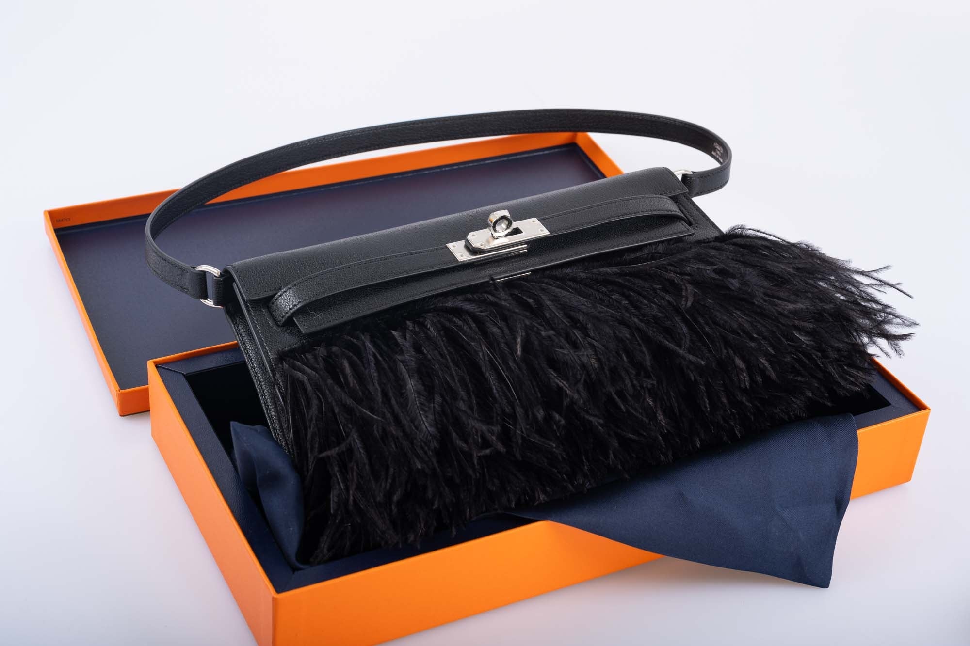 Hermès Feather Kelly Elan Black Chevre and Ostrich Feathers Palladium Hardware、mySite、garminoutage.com