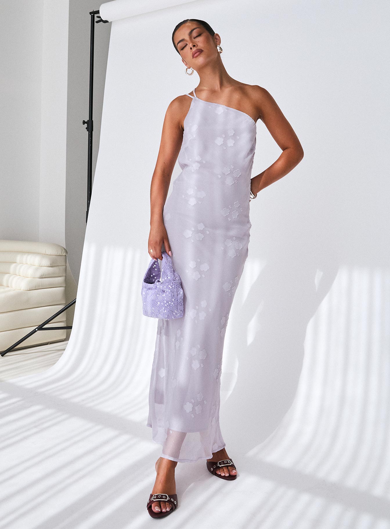 Jazmira One Shoulder Maxi Dress Lilac、mySite、solidvoid