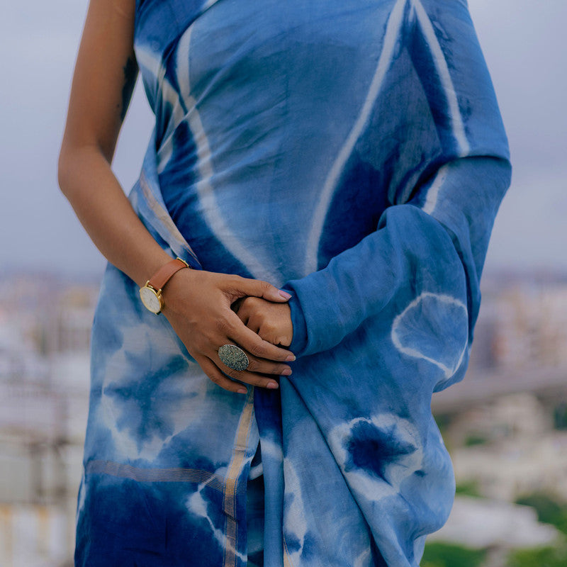 Chanderi Saree | Handblock Print | Blue、mySite、camillekostekn