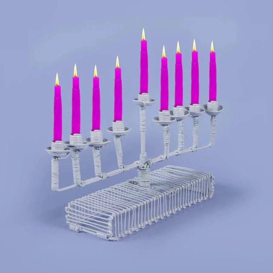 Handcrafted African Square Arm Menorah - White、mySite、topwebapps