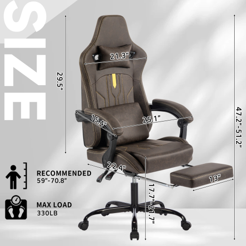 Gaming Chair, Video Game Chair with Massage Lumbar Support and Footrest, Comfortable Ergonomic Computer Chair with Linkage Armrests, Height Adjustable Racing Game Chair Pu Leather for Adults, Grey、、casual