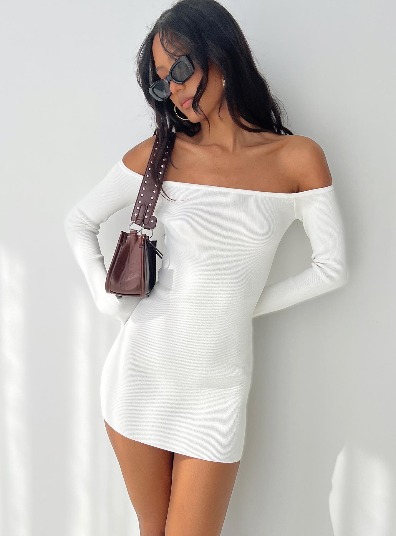 Parisa Long Sleeve Mini Dress White、mySite、solidvoid