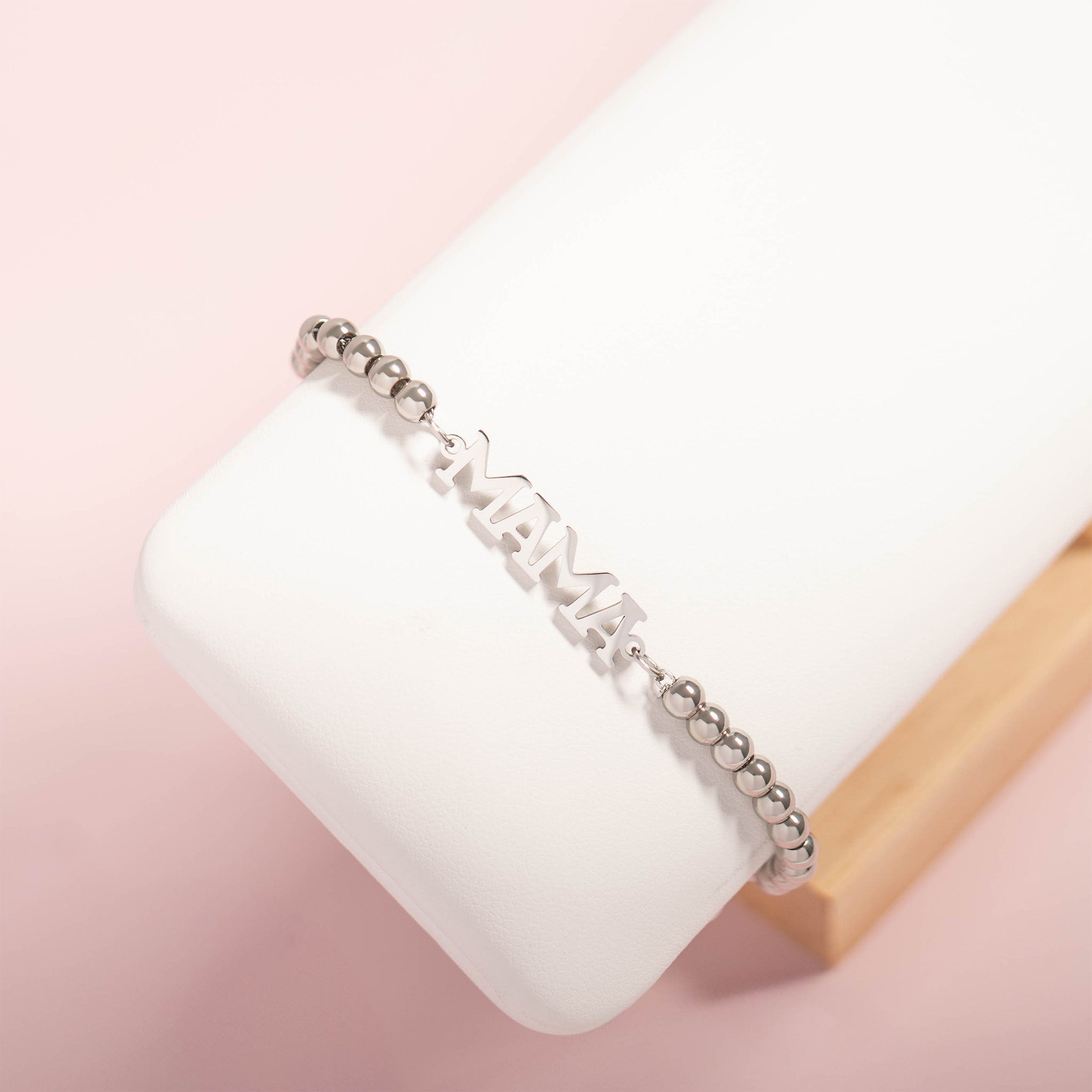 18K Gold PVD Stainless Steel Mama Beaded Bracelet / BRJ1053、mySite、dreamappss