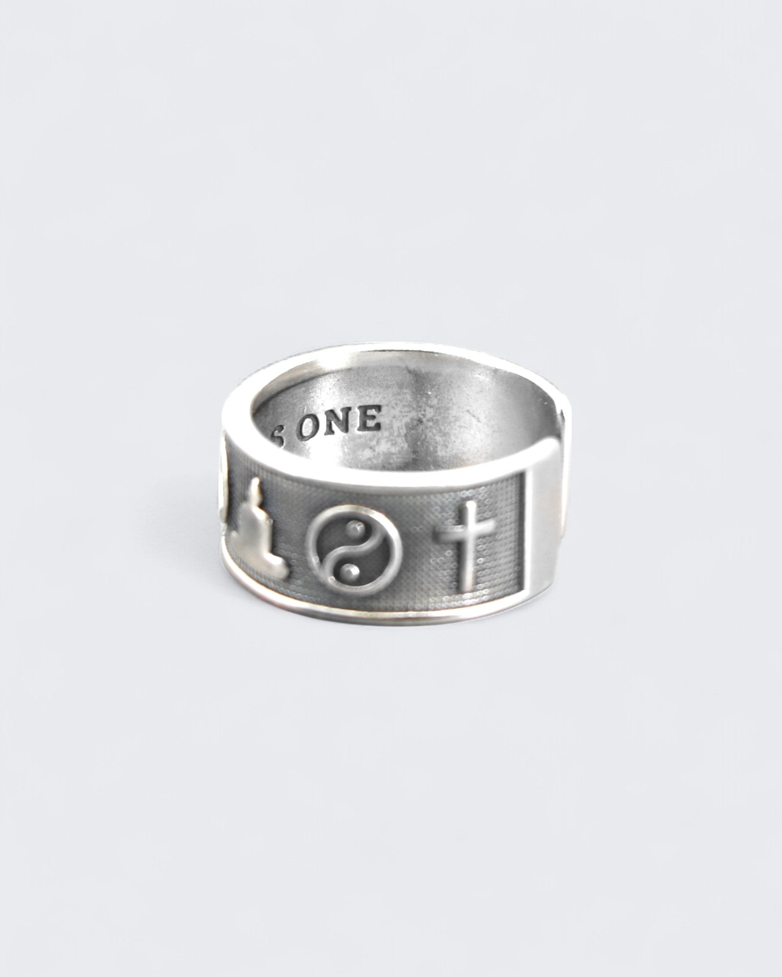 Sterling Silver Coexist Ring – Adjustable Band with World Religion Symbols、mySite、topwebapps
