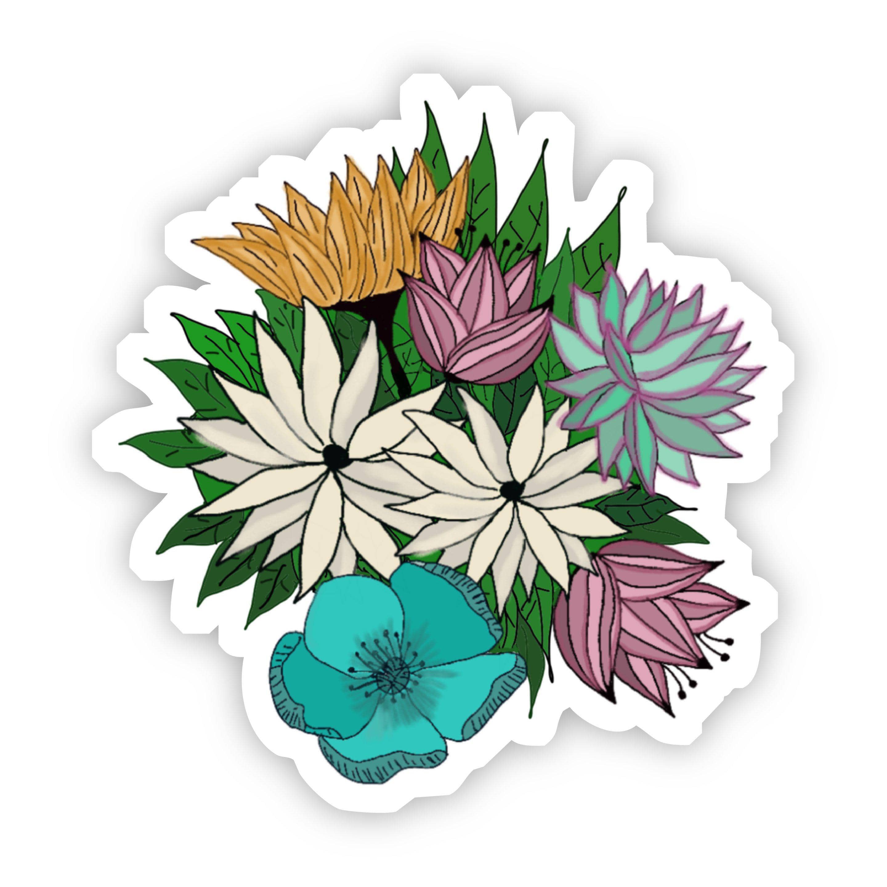  Yellow, Green, Red & White Floral Sticker、mySite、elrpsem3k