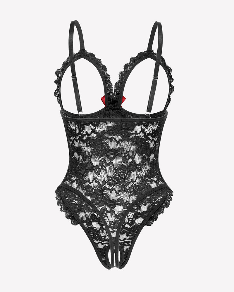 Lace Teddy Ruffle V Neck Bodysuit、mySite、bengalsvssteelers