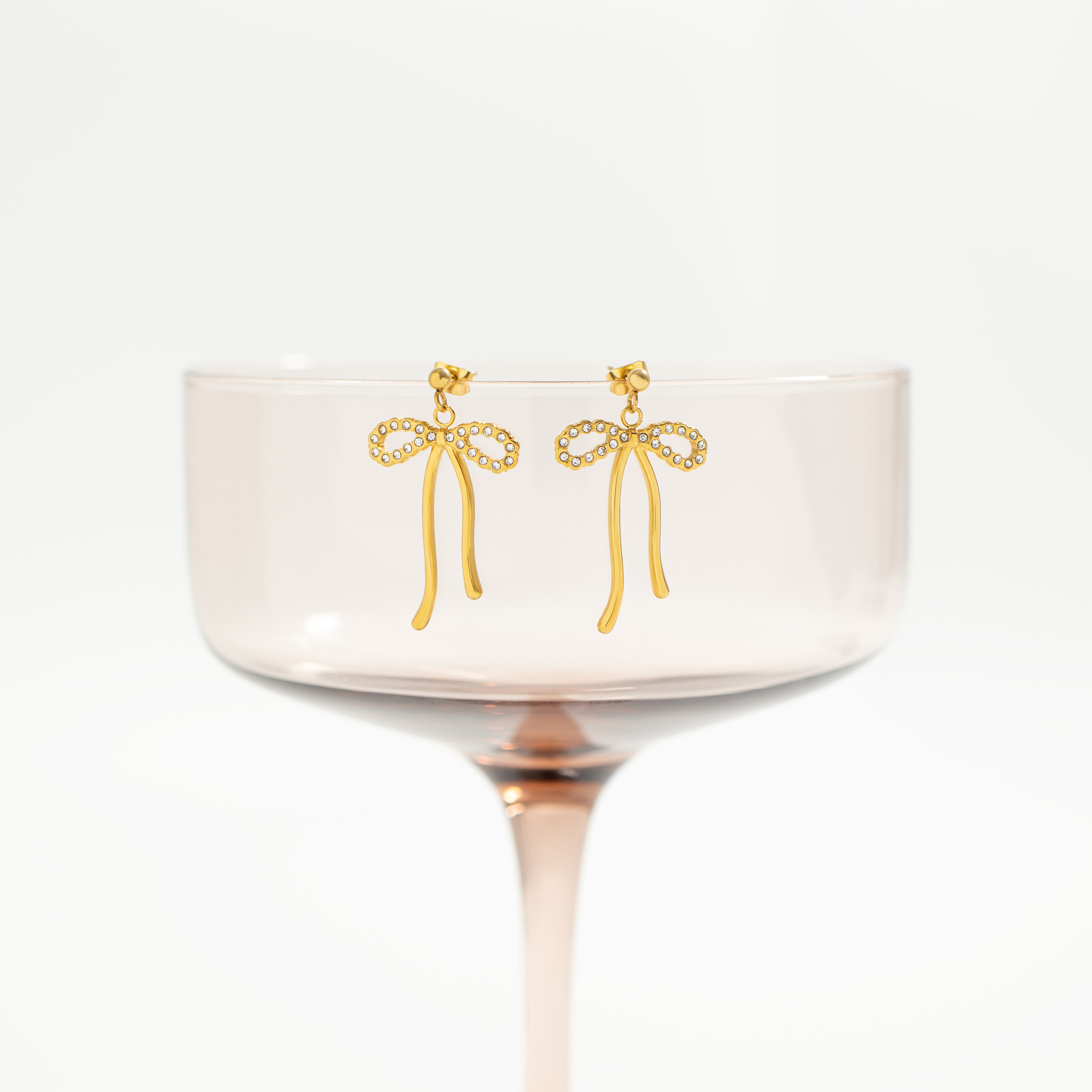 18K Gold PVD Ribbon Bow with Stones Earrings / ERJ0085、mySite、dreamappss