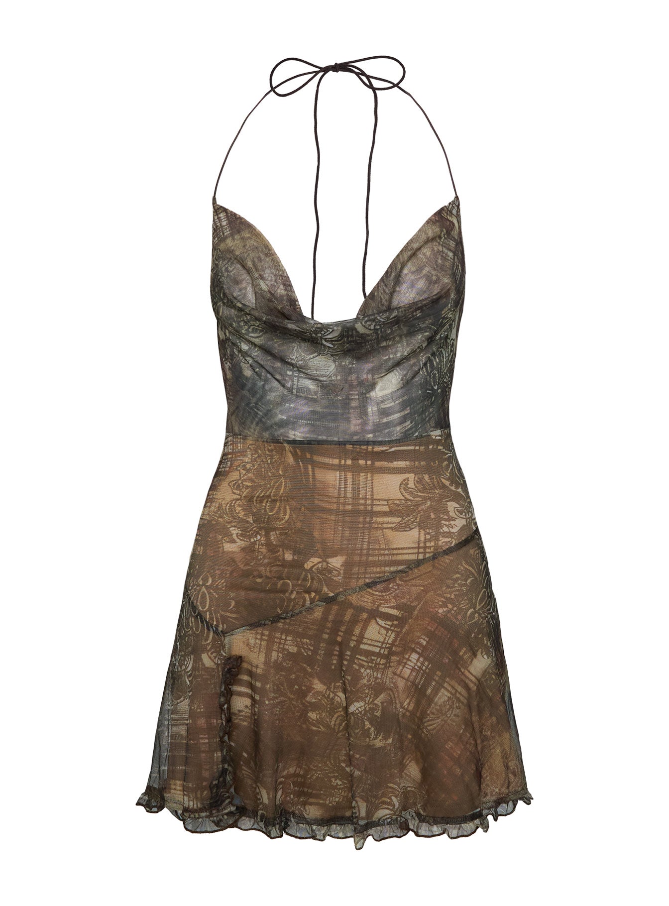 Brilliance Cowl Neck Mini Dress Brown Multi、mySite、solidvoid