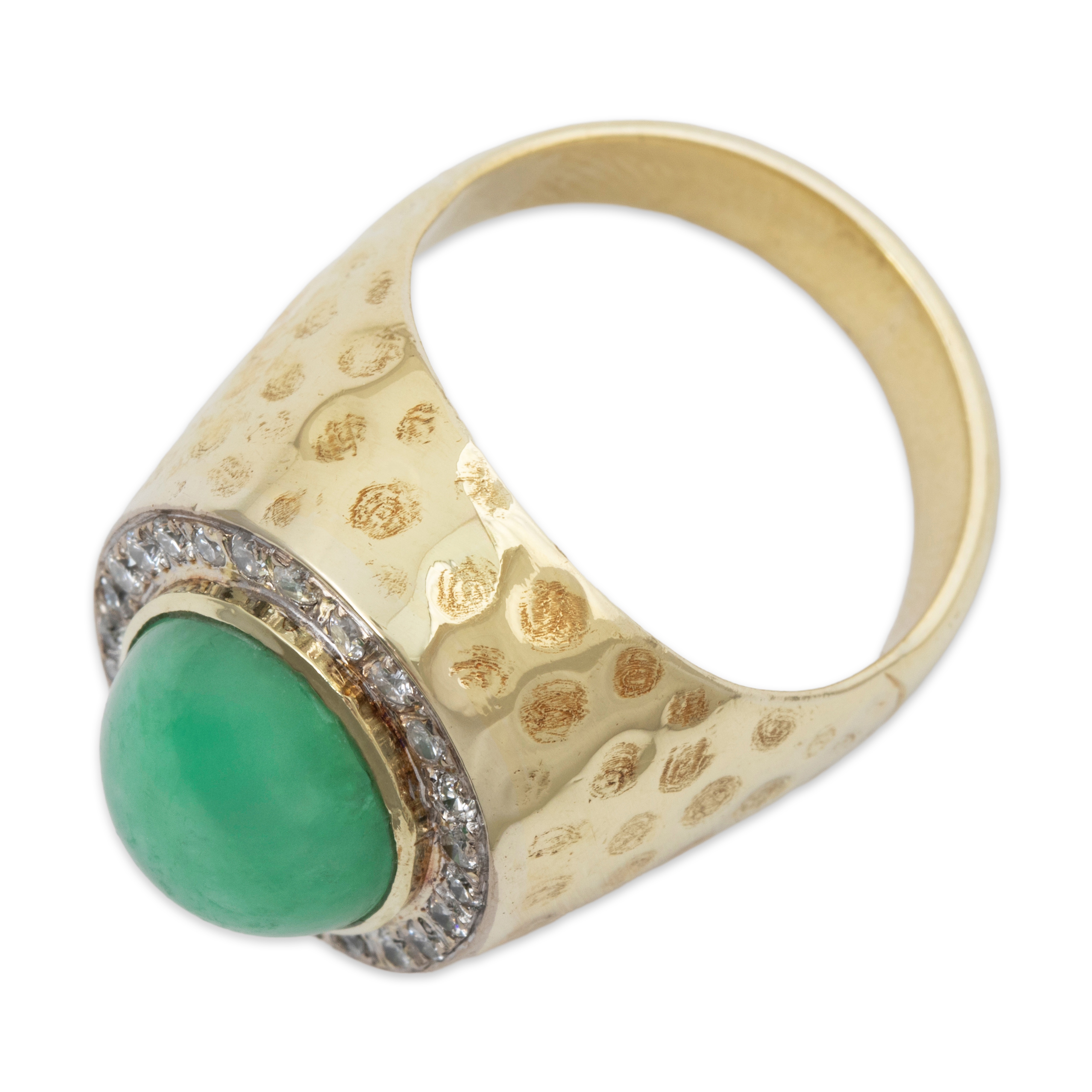 Vintage Heavy 14k Yellow Gold 8ct Jade .264cttw Diamond Halo Hammered Band Ring、mySite、hinf8tx79