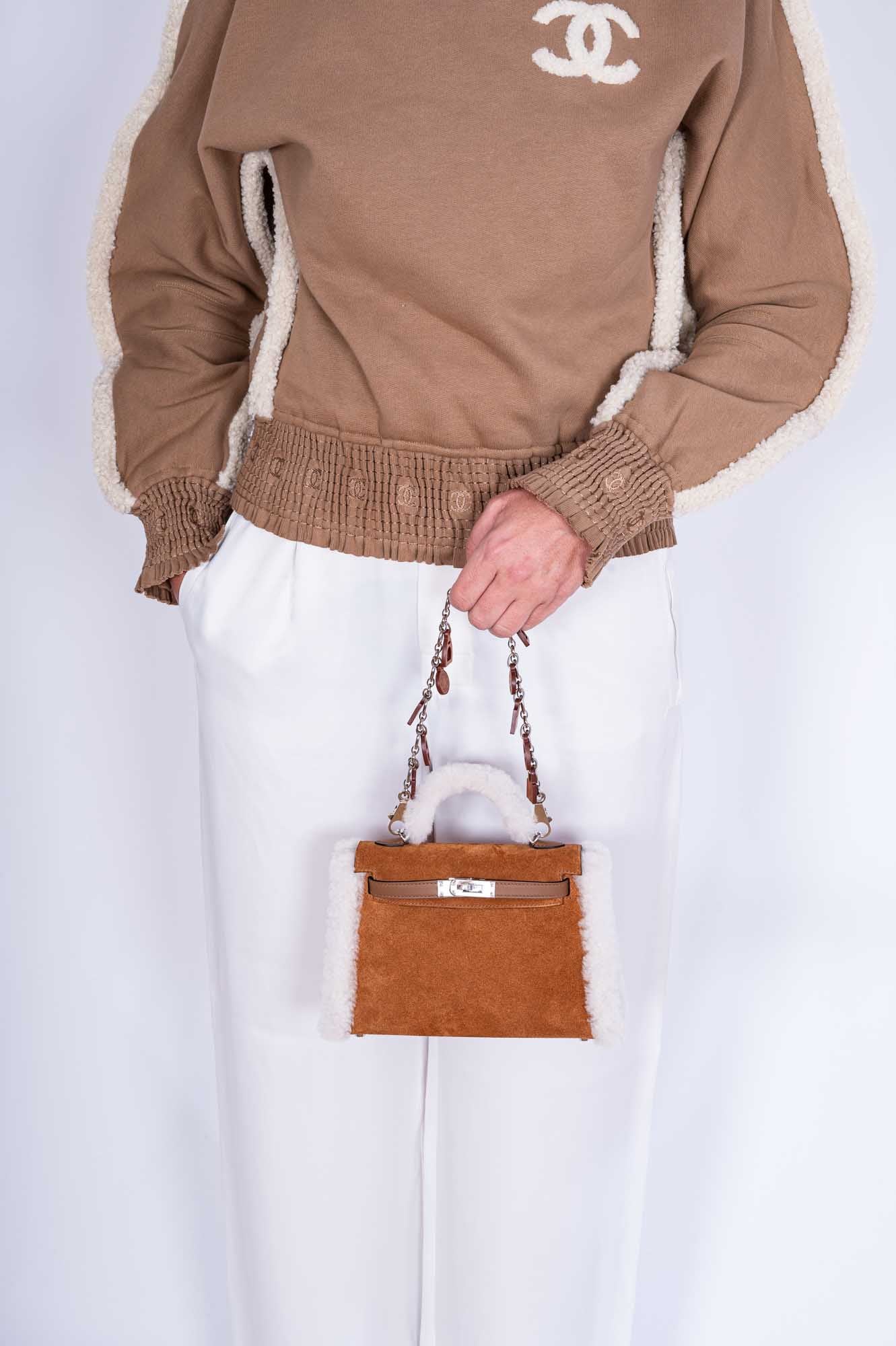 Hermès Teddy Mini Kelly 20 Chamois Grizzly, Alezan Swift and Ecru Mouton Shearling Palladium、mySite、garminoutage.com