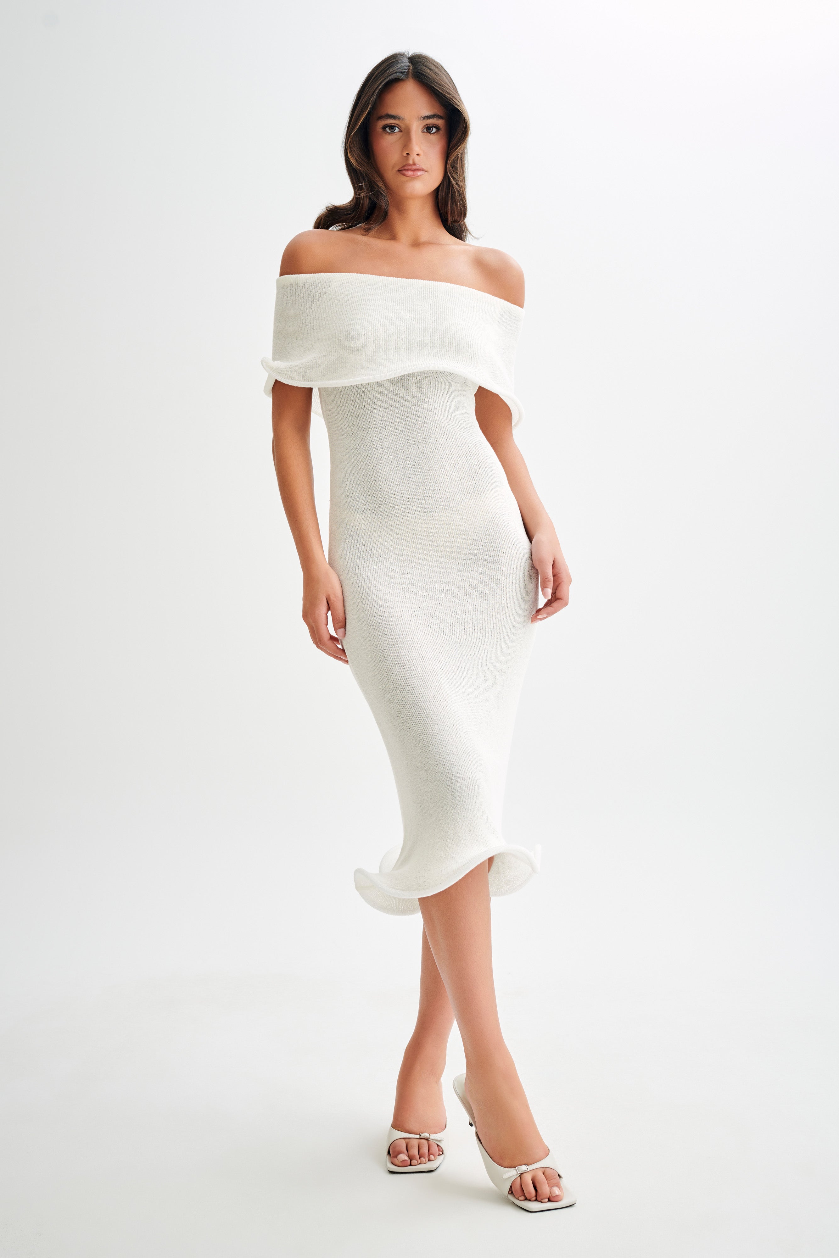 Molly Off Shoulder Knit Midi Dress - Ivory、mySite、solidvoid