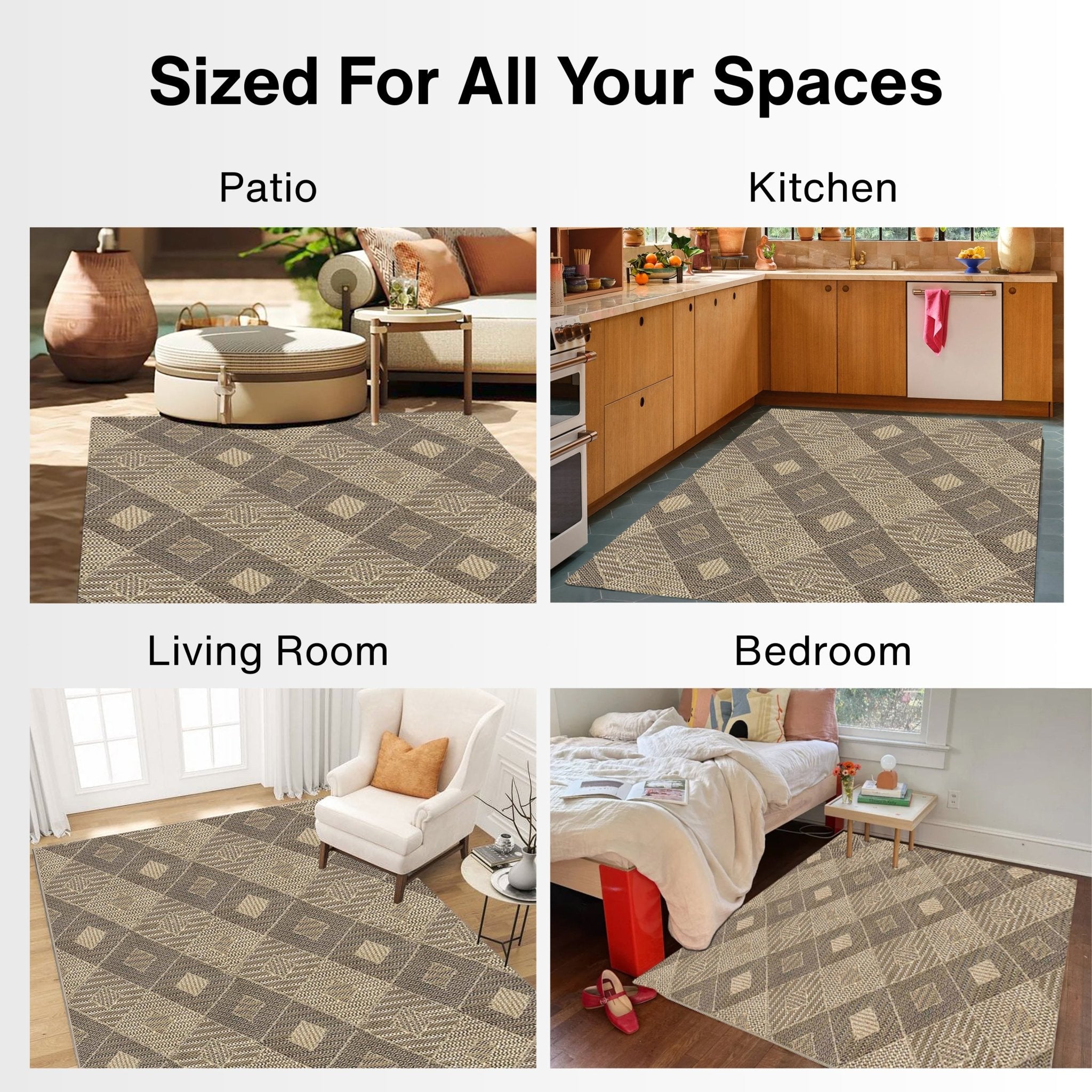 Heritage Diamond Pattern Indoor Outdoor Natural Brown Textured Rug AL-272、mySite、gigharbornorthrealestate