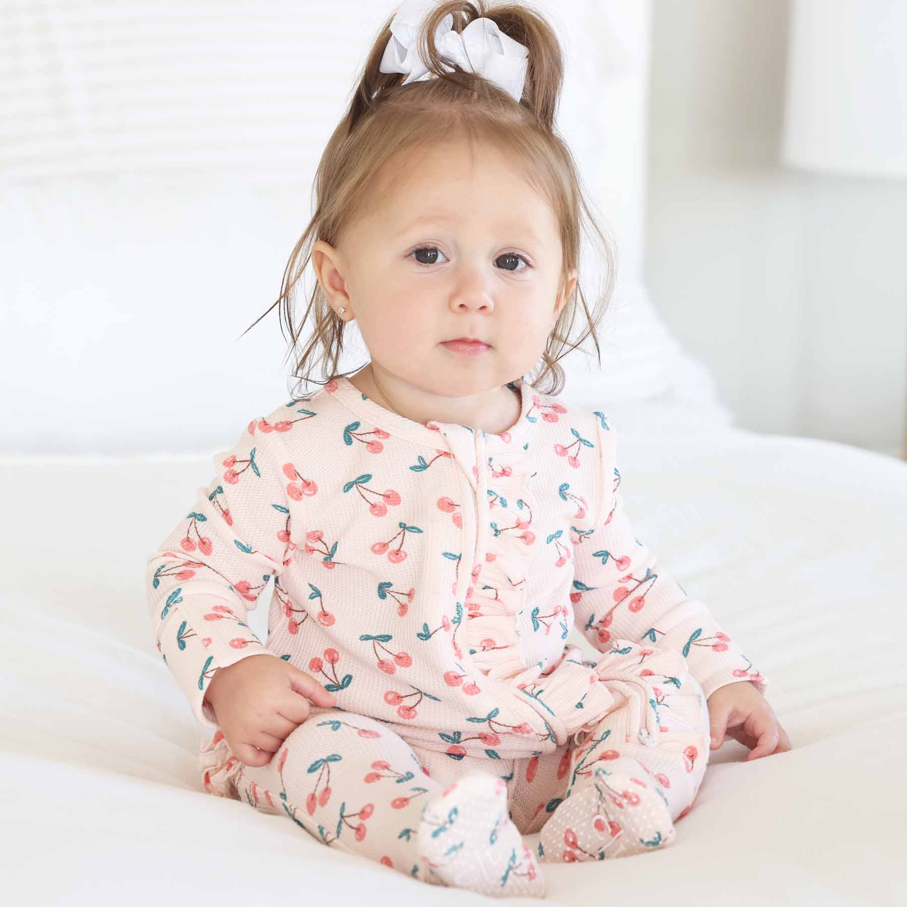  Cherry On Top Bamboo Waffle Zipper Ruffle Footie、mySite、layawaytickets