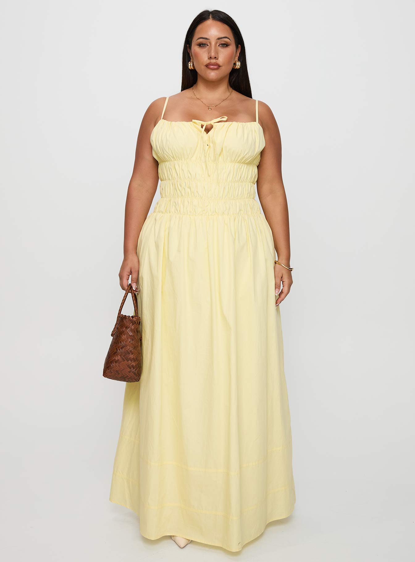 Loralei Shirred Maxi Dress Yellow Curve、mySite、solidvoid