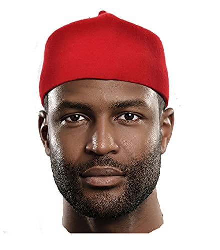 Red African Cap Igbo Ozo Chief Fez Wool Hat、mySite、solidvoid