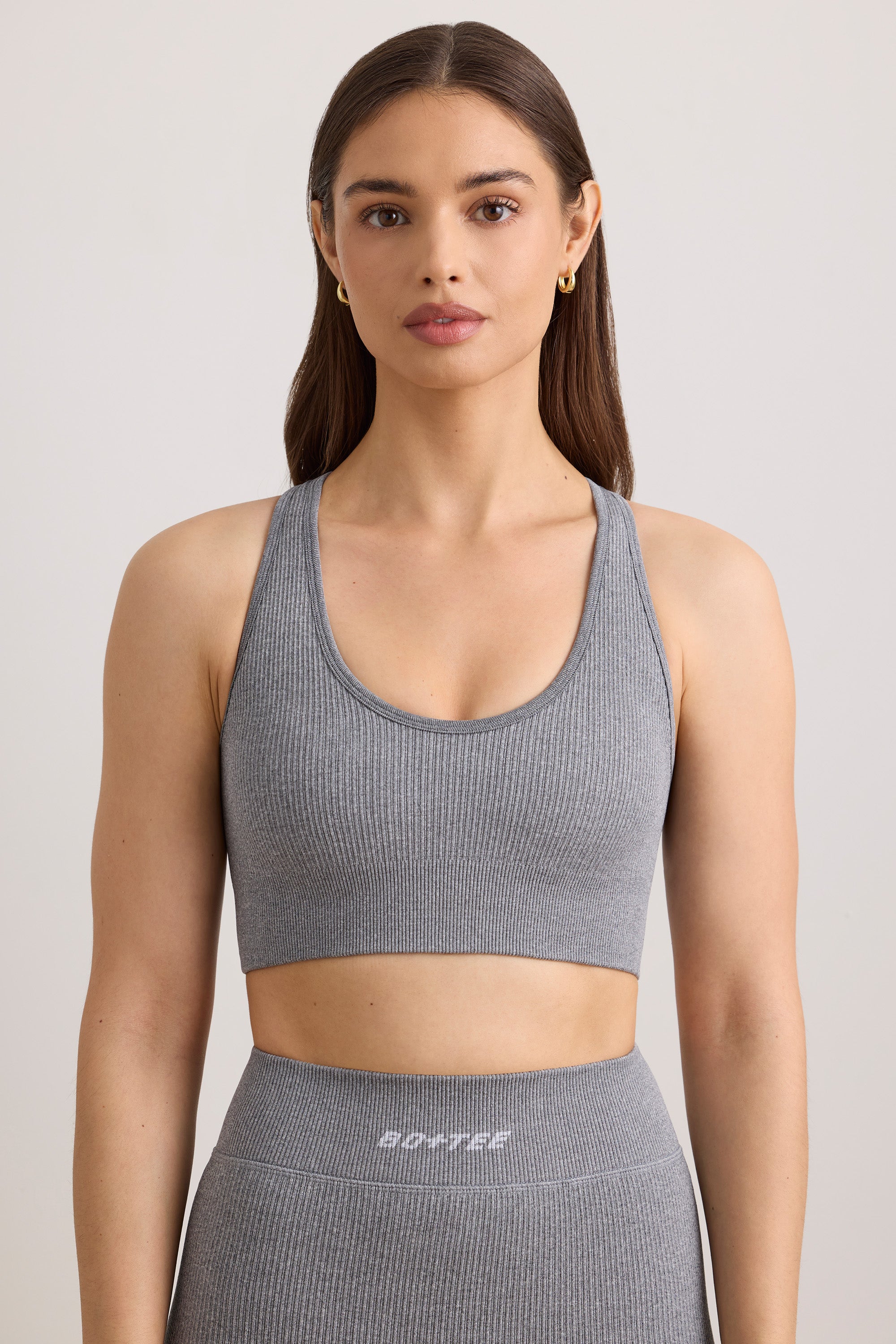 FlexiRib Wide Strap Sports Bra in Grey Melange、mySite、solidvoid