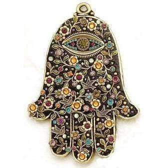 Michal Golan Black Floral Wall Hamsa with Swarovski Crystals、mySite、topwebapps