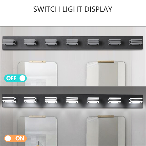 (Same as W1340142518/L2005-B-7) 45" Modern Black 7-Light LED Vanity Light, Square Acrylic Lampshades Wall Mount Fixture for Bathroom, Mirror Lighting、、eastwooduniform