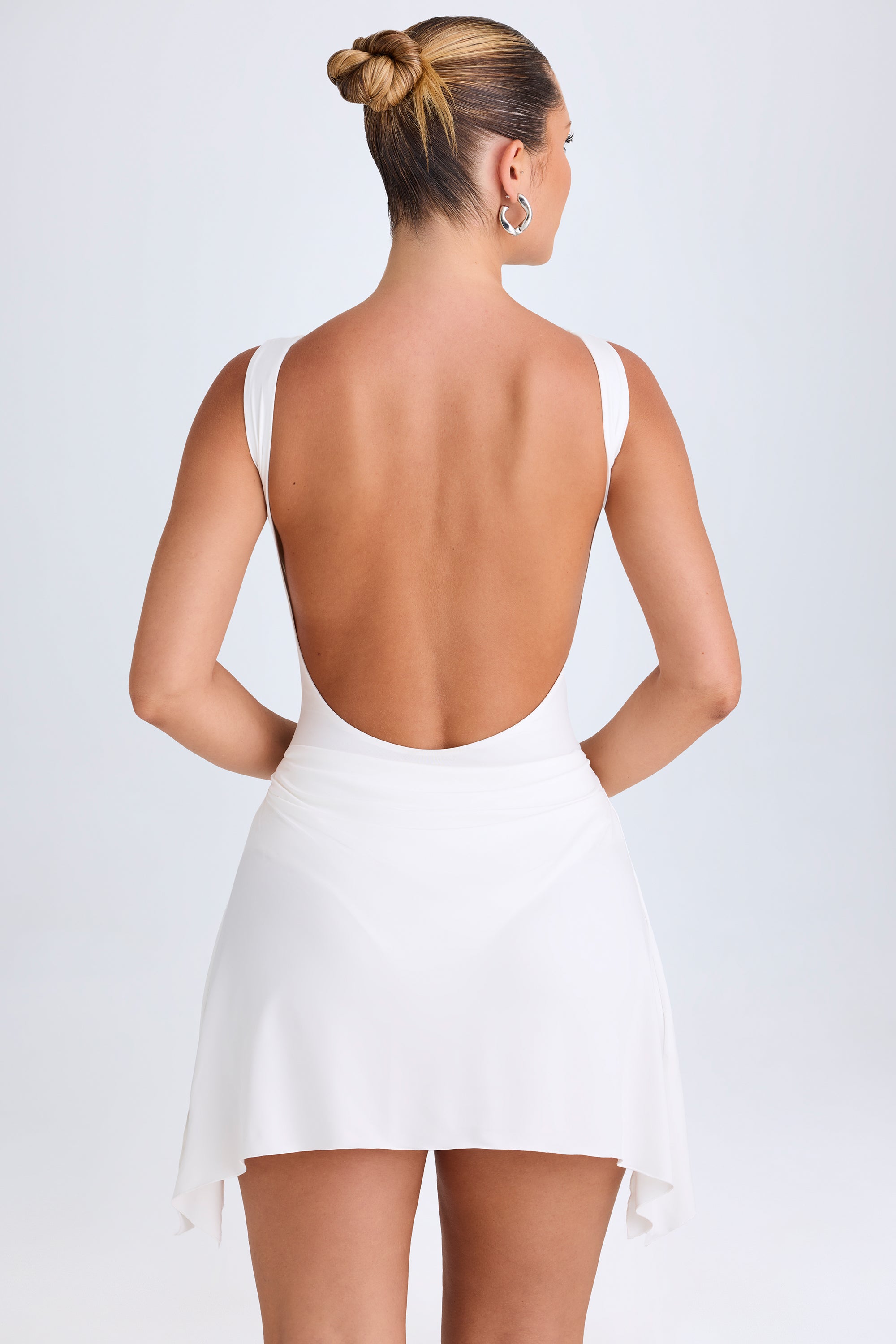 Draped Open-Back Mini Dress in White、mySite、solidvoid