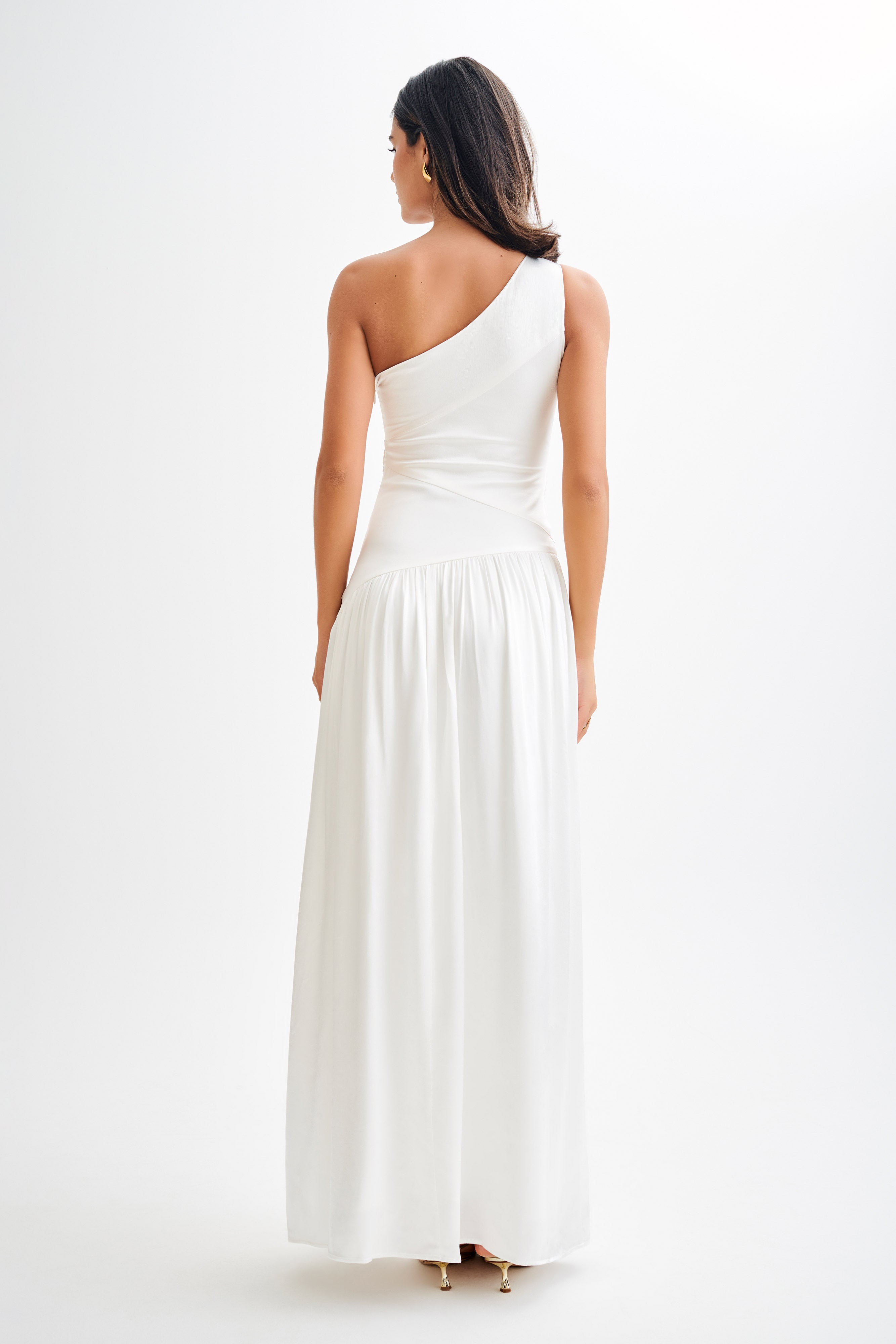 Jenna One Shoulder Pleated Maxi Dress - Ivory、mySite、solidvoid