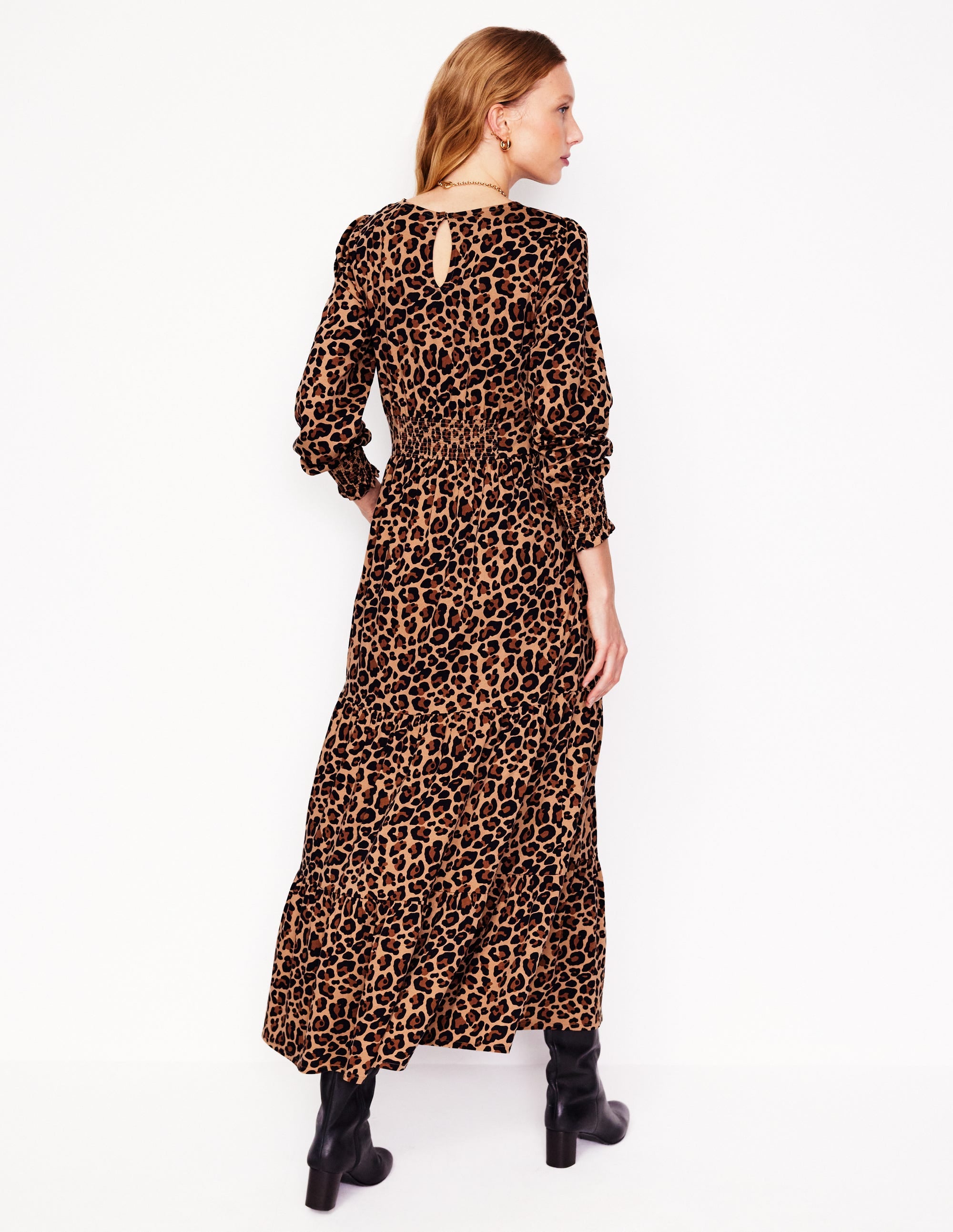  Tabitha Tiered Jersey Dress-Camel and Black, Cheetah Pop、mySite、ashleygrahame