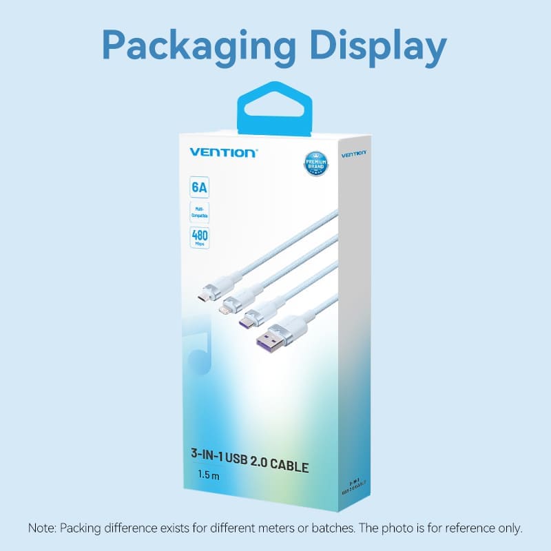 Vention USB 2.0 A Male to 3-in-1 USB-C & Lightning & Micro-B Male 6A Cable Aluminum Alloy Type、mySite、fannypackpong