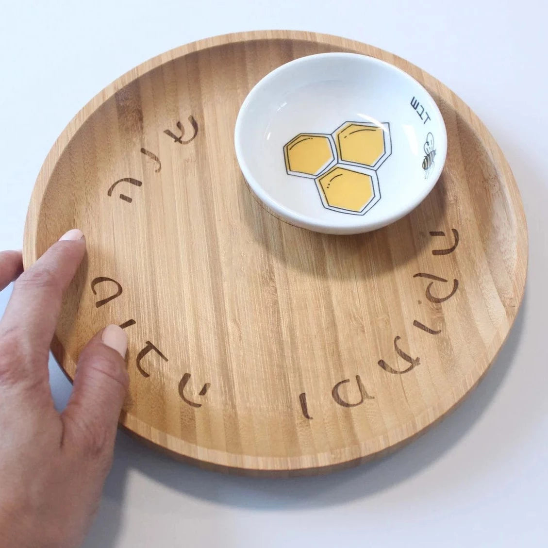 Bamboo and Ceramic Apple and Honey Dish Set - Colorful、mySite、topwebapps