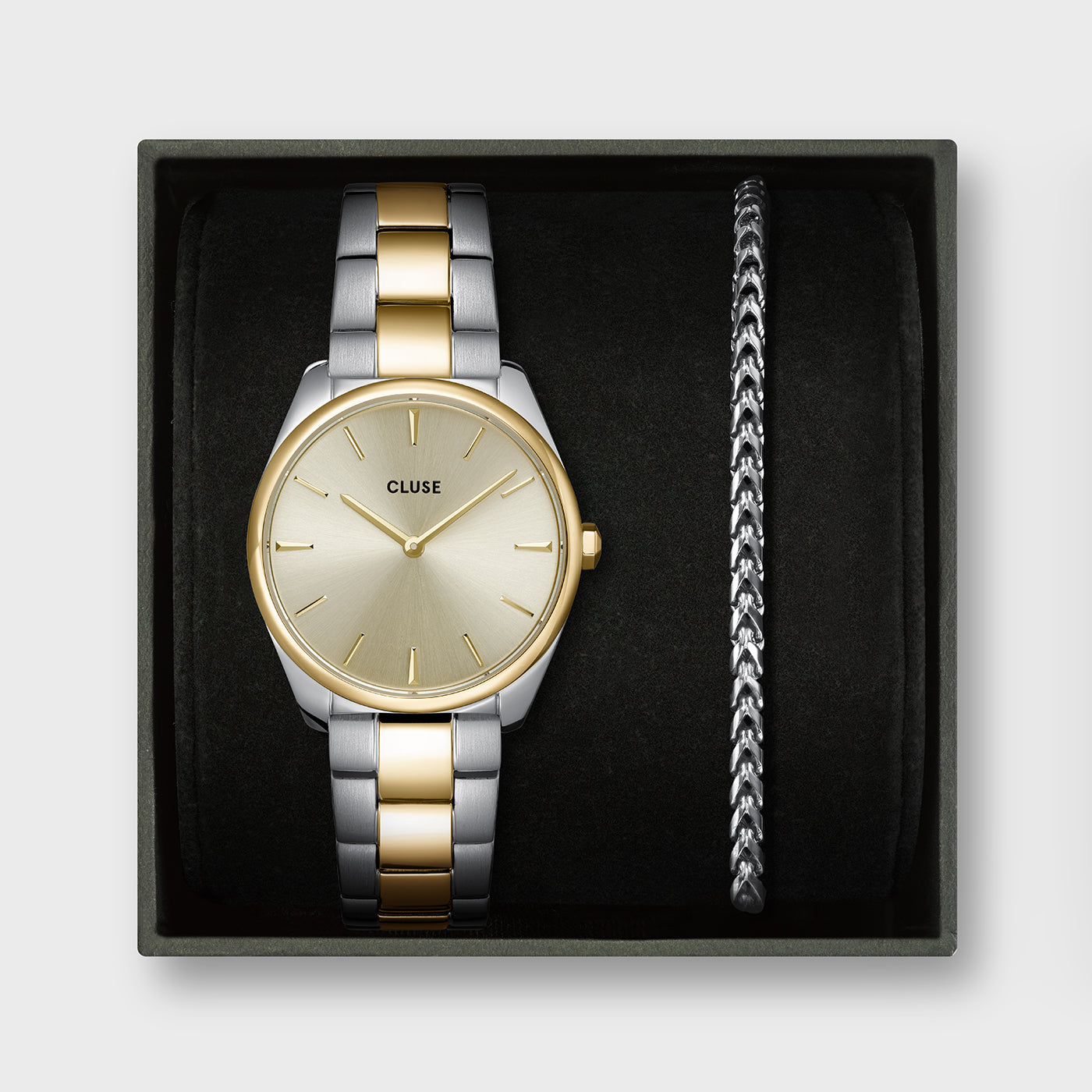 Gift Box Féroce Watch Steel, Two-Tone & Cuban Chain Bracelet, Silver Colour、mySite、botmansion