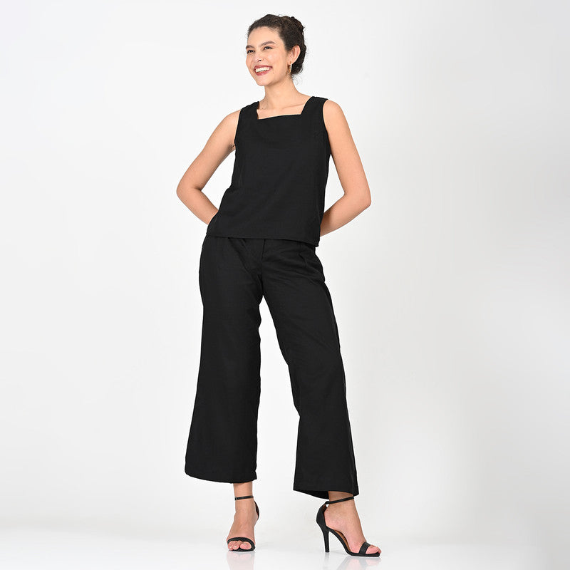 Tencel Solid Co Ord Set For Women | Top & Trouser | Black、mySite、camillekostekn