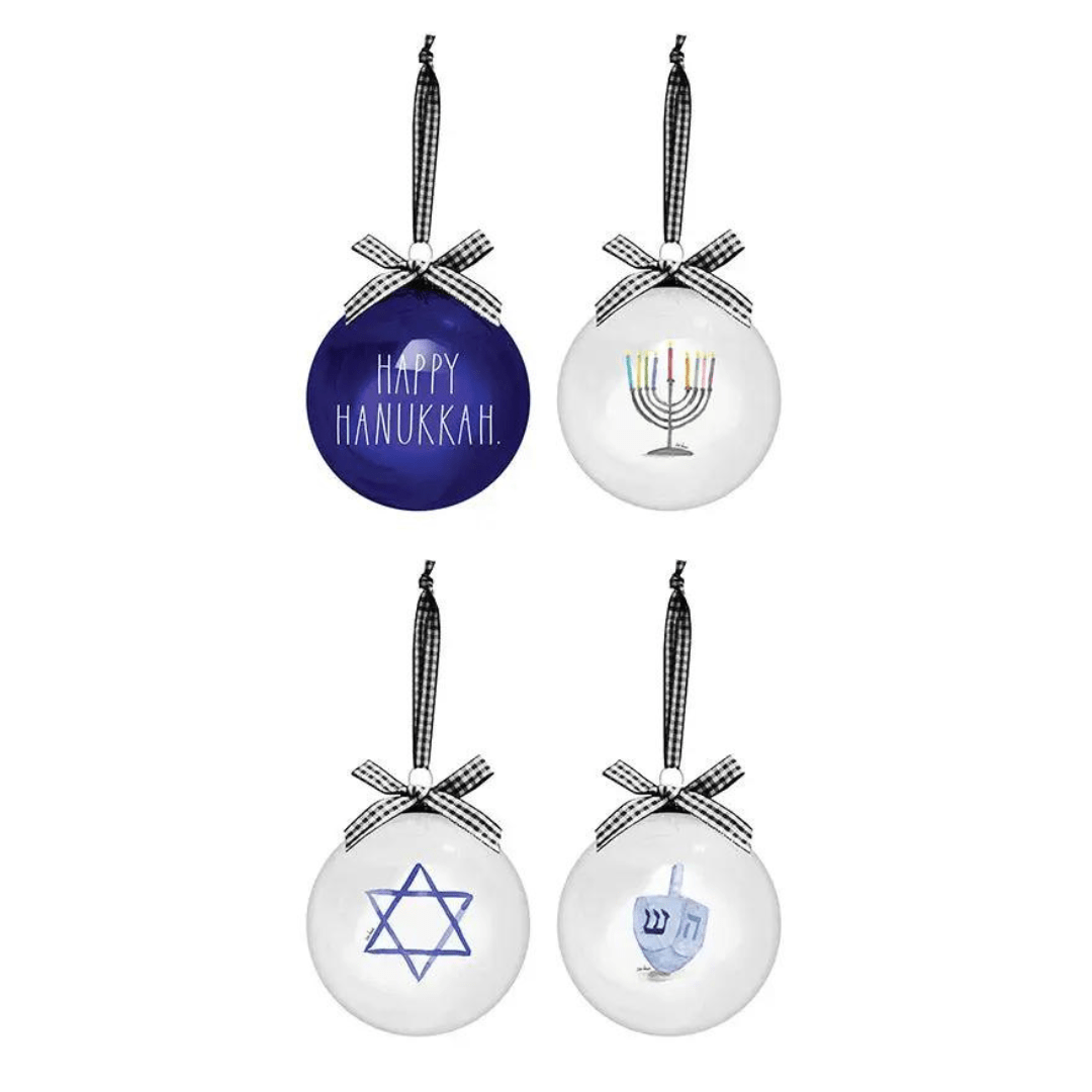 Happy Hanukkah Glass Ornaments - Set of 4、mySite、topwebapps
