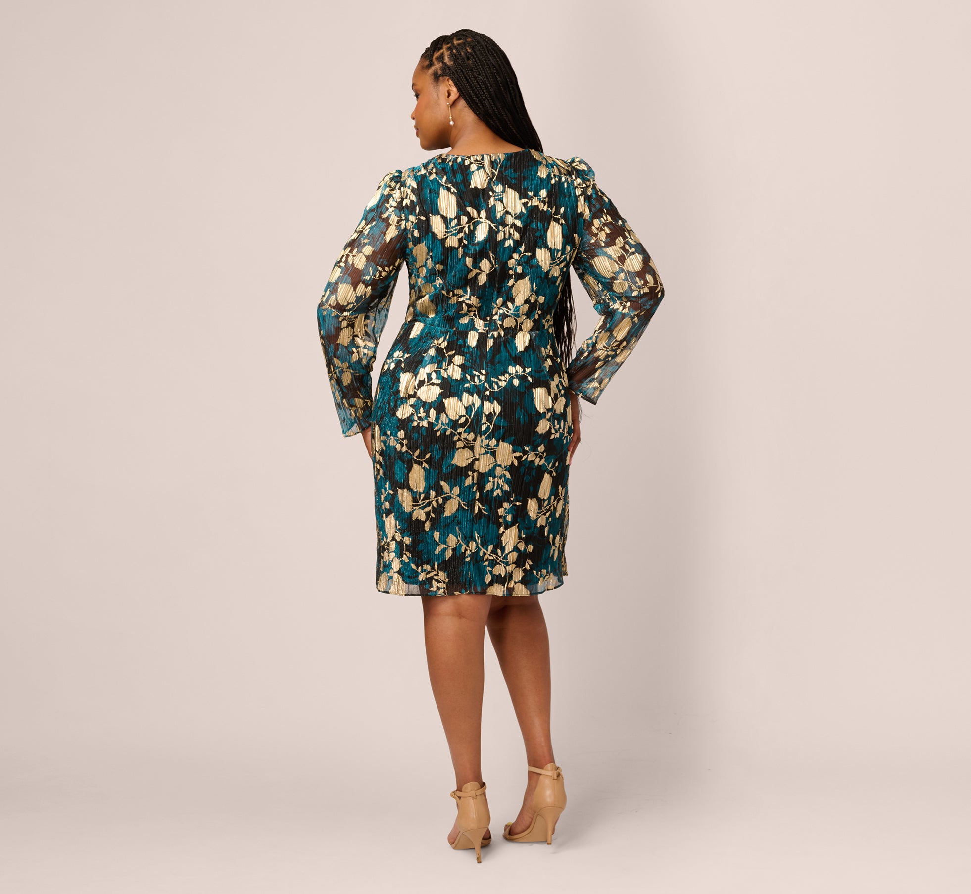Plus Size Crinkle Foil Wrap Dress In Teal Sapphire Gold、mySite、solidvoid