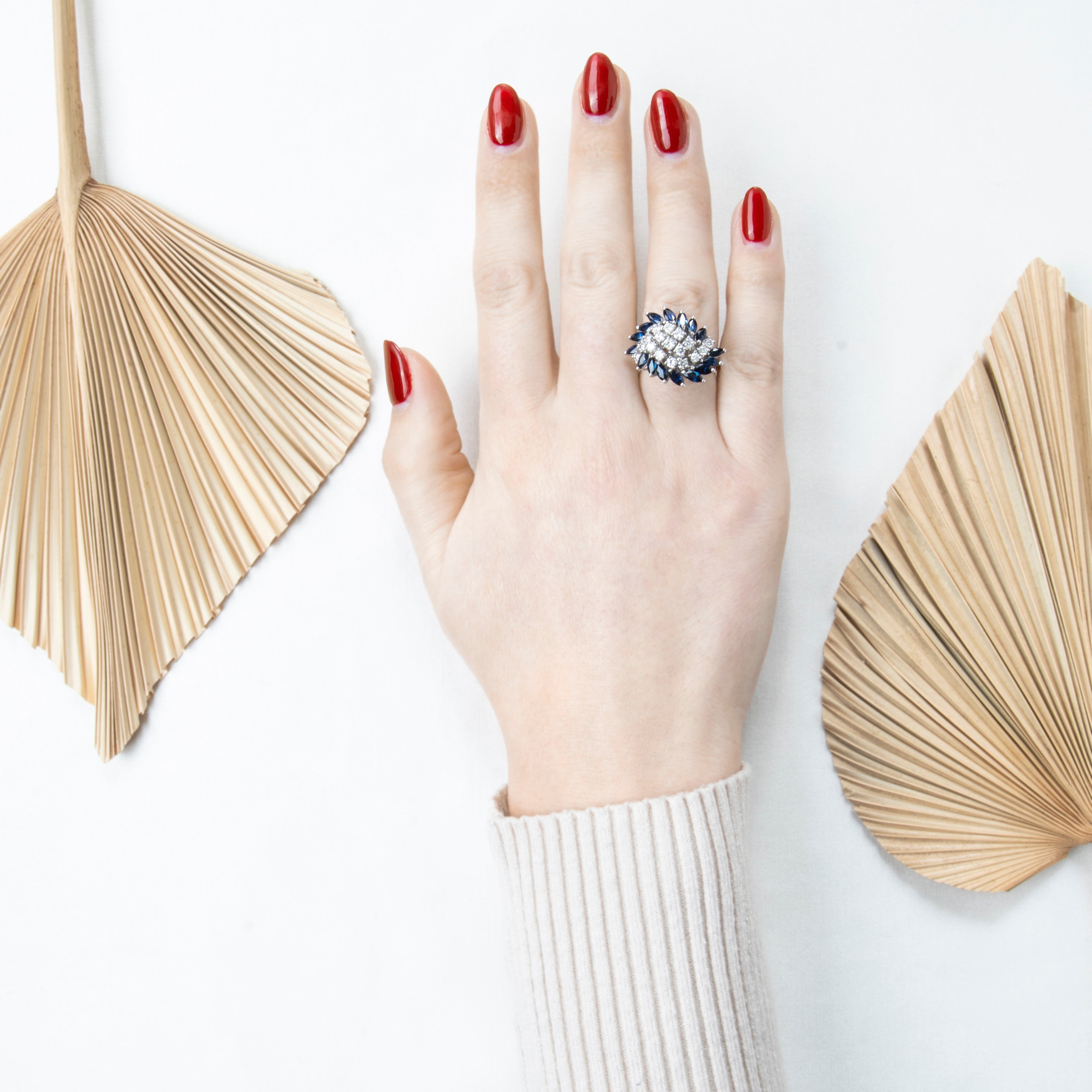 Vintage Large 14k White Gold 2cttw Sapphire .773cttw Diamond Icy Waterfall Ring、mySite、hinf8tx79