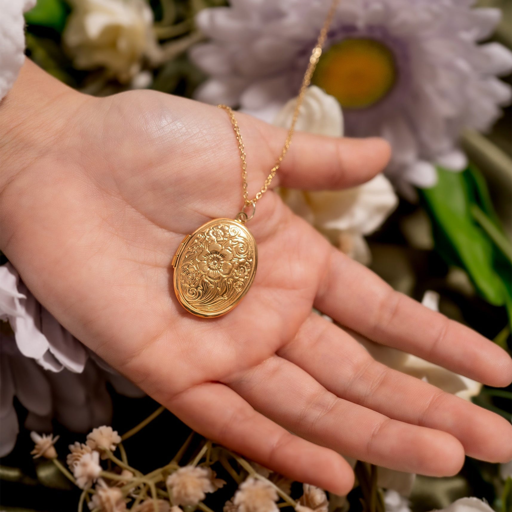 18K Gold PVD Stainless Steel Textured Oval Locket / PDL0245、mySite、dreamappss